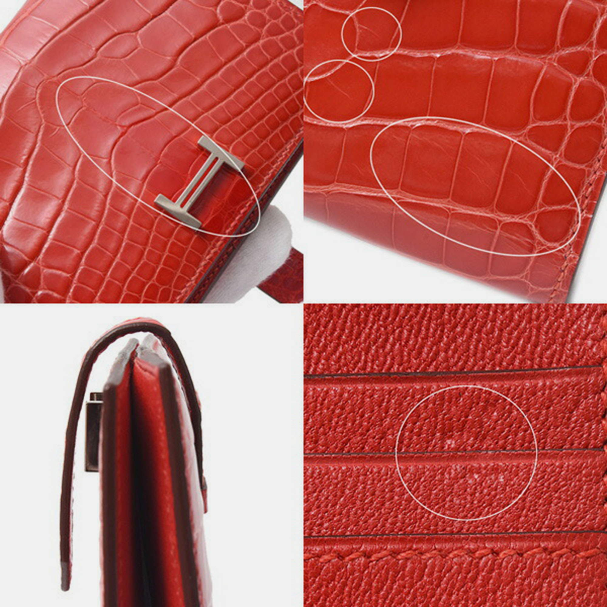 Hermès Red Geranium Shiny Alligator Compact Bearn Wallet