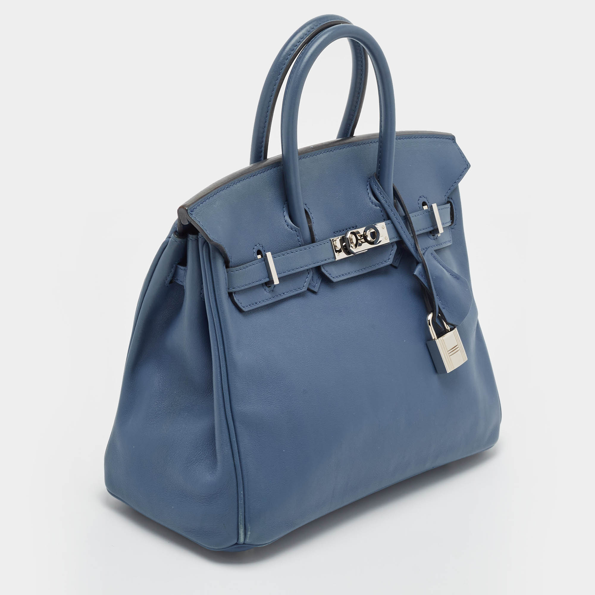 Hermes Bleu Agate Swift Leather Palladium Finish Birkin 25 Bag