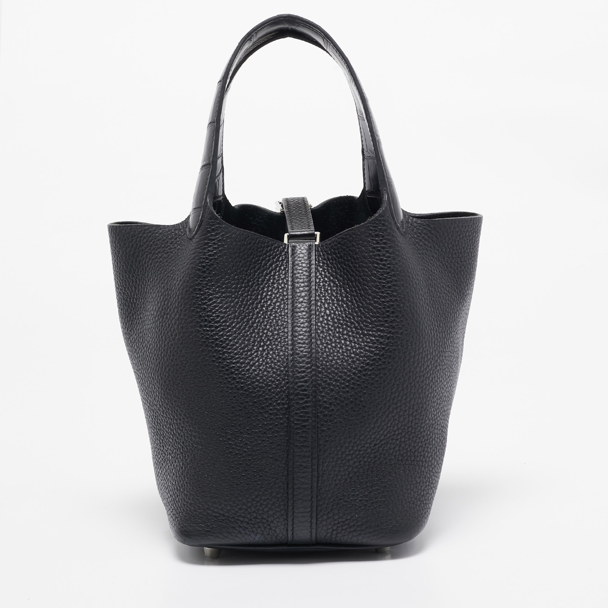 Hermes Noir Taurillon Clemence Leather And Alligator Touch Picotin Lock 18 Bag