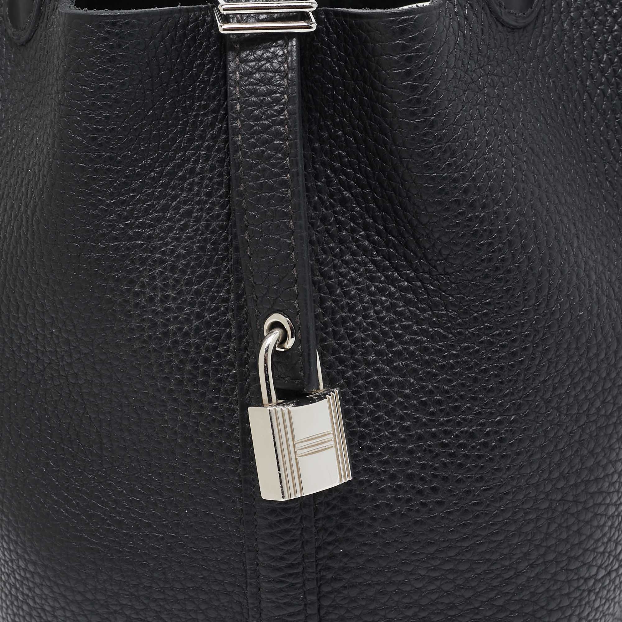 Hermes Noir Taurillon Clemence Leather And Alligator Touch Picotin Lock 18 Bag