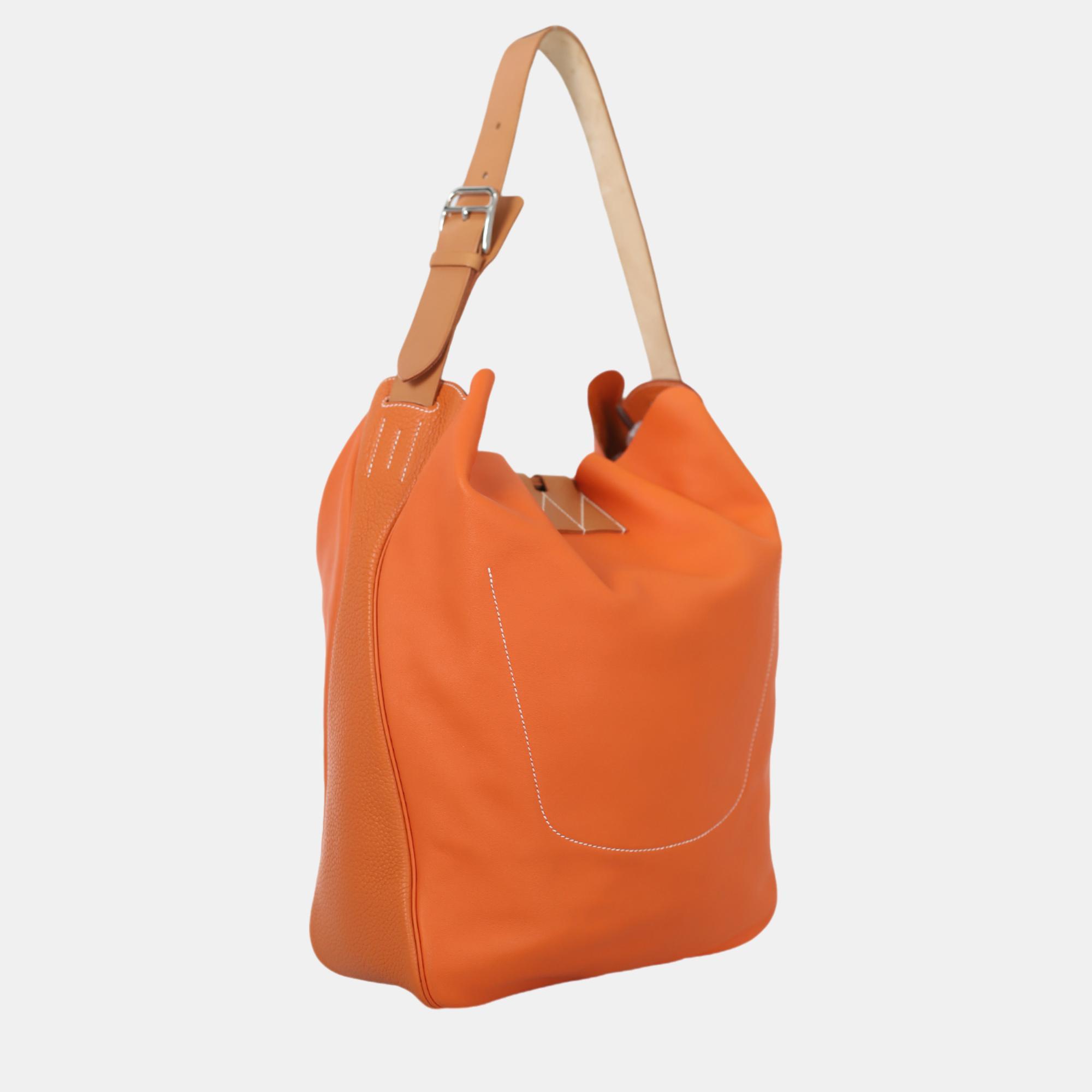 Hermes Orange/Brown Swift And Clemence Leather Virevolte 29 Bag