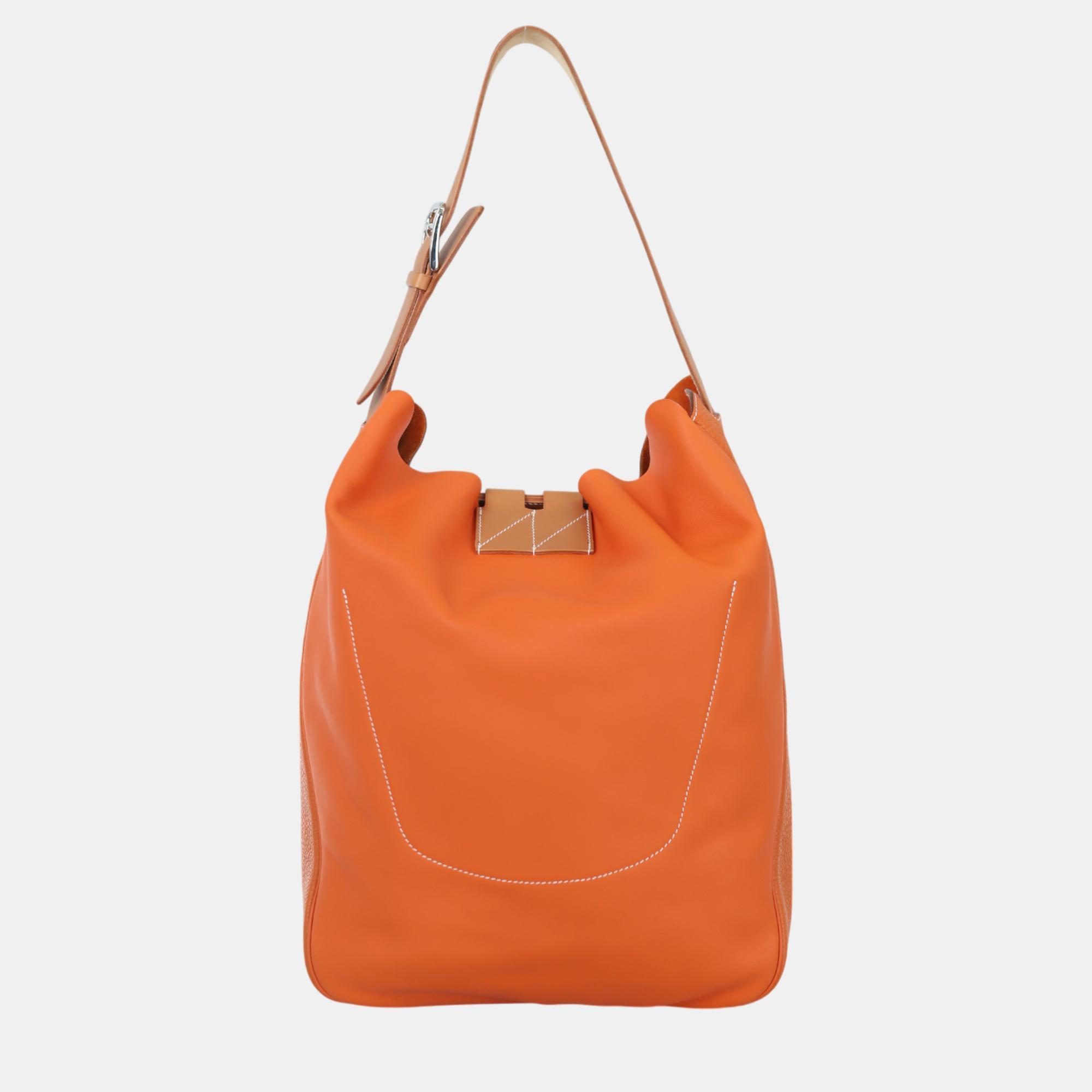 Hermes Orange/Brown Swift And Clemence Leather Virevolte 29 Bag