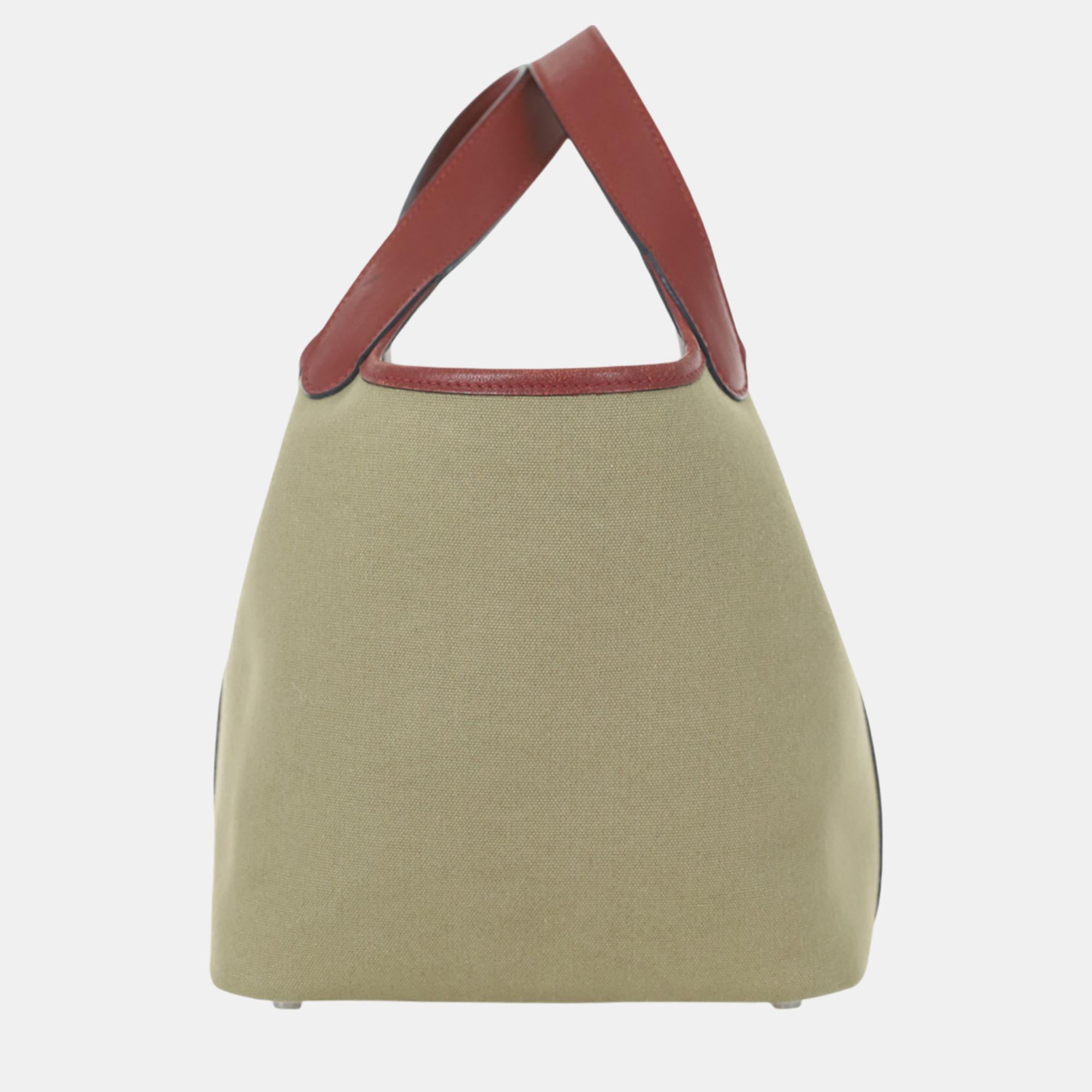 Hermes Bicolour Canvas/Leather Picotin 18 Shoulder Bag