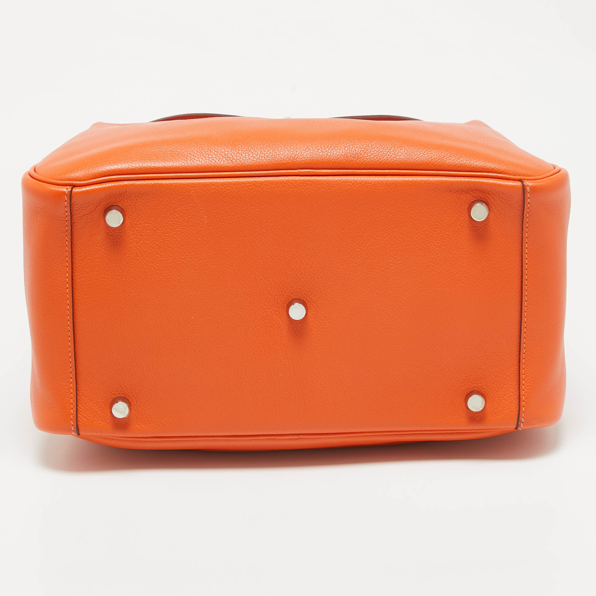 Hermes Orange Evercolor Leather Palladium Finish Lindy 30 Bag