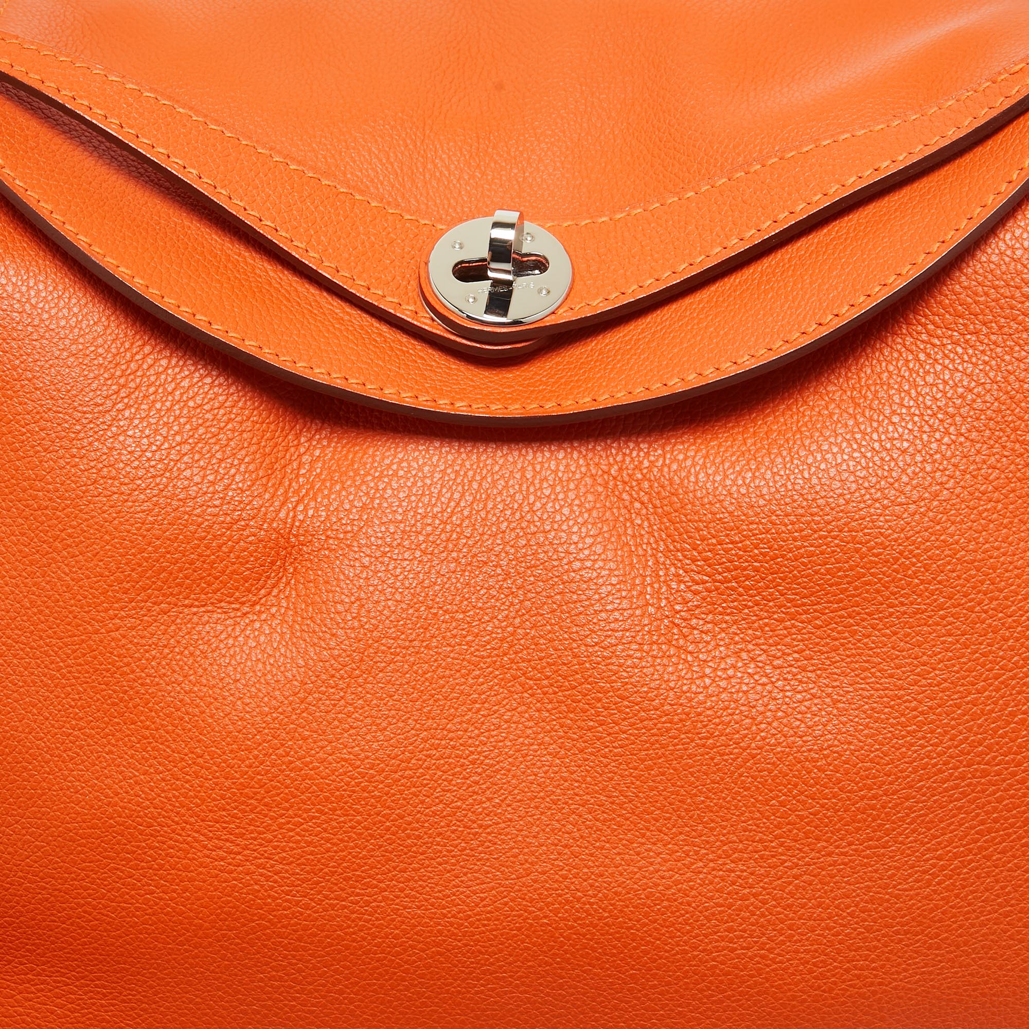 Hermes Orange Evercolor Leather Palladium Finish Lindy 30 Bag