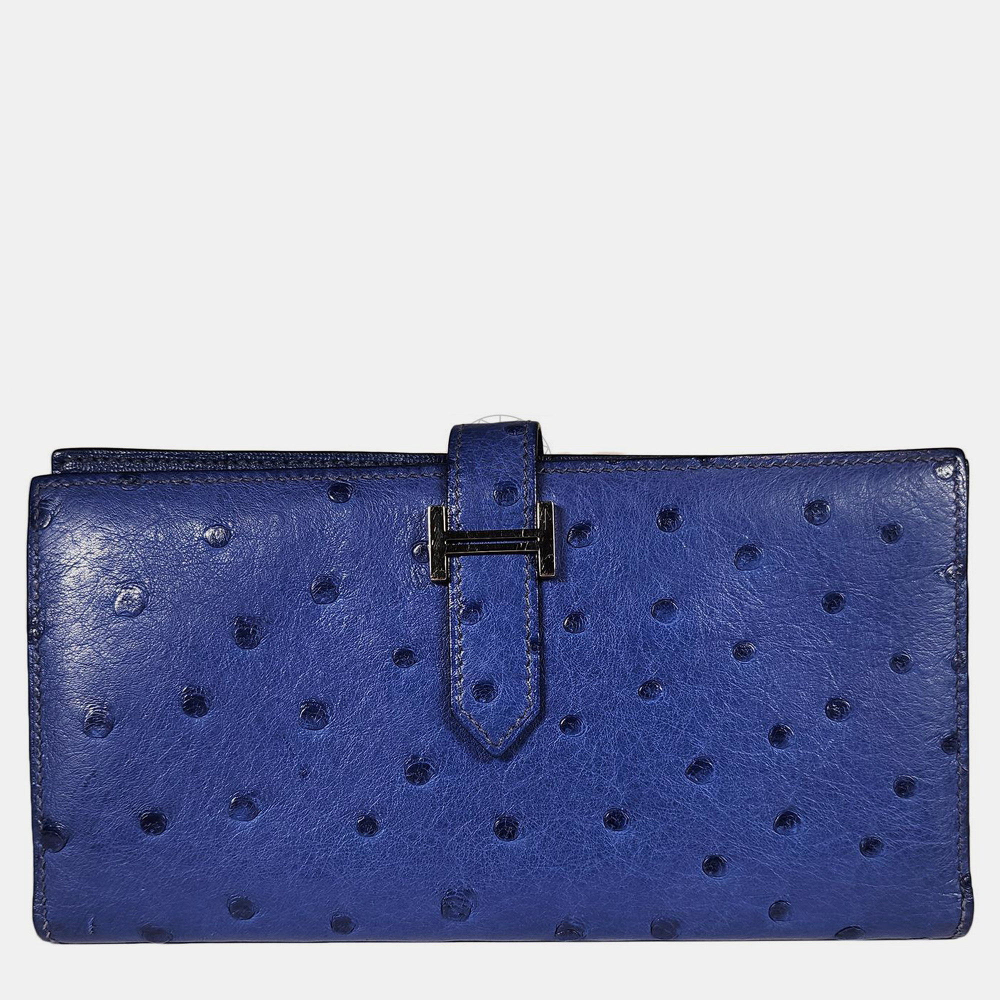 Hermes Blue Ostrich Bearn Wallet