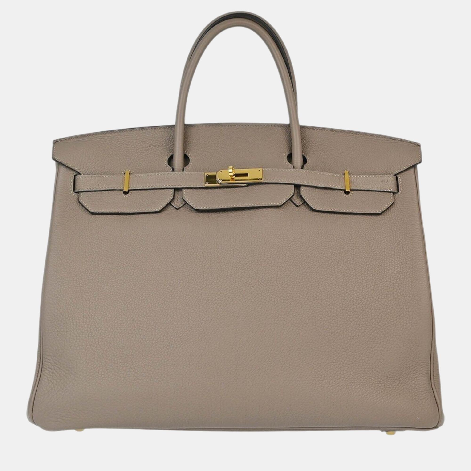 Hermes Tourterelle Gray Taurillon Clemence Birkin 40 Handbag