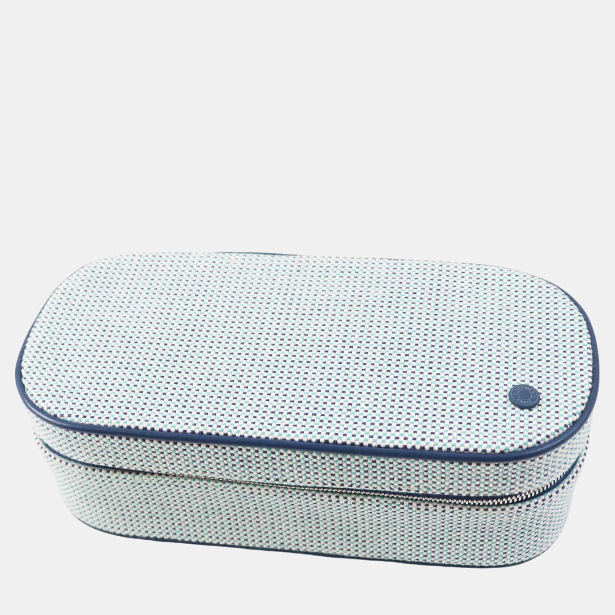 Hermes Escal Toile H Tricolor Cosmetic Pouch Blue Cotton