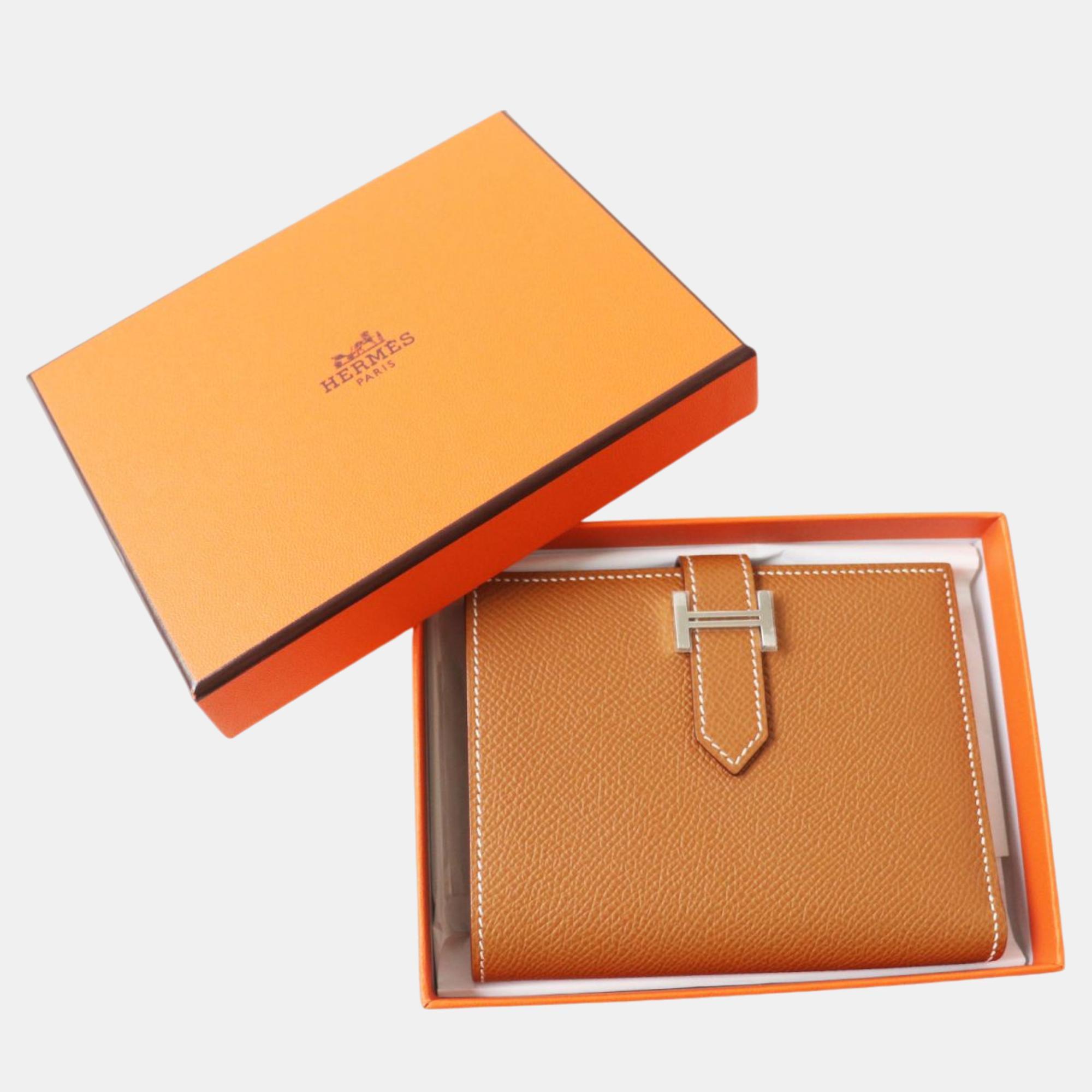 Hermes Bearn Compact Wallet Epsom Gold Leather