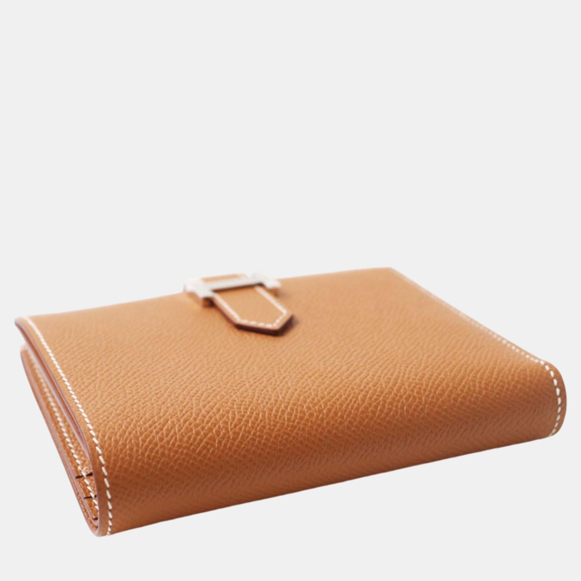 Hermes Bearn Compact Wallet Epsom Gold Leather