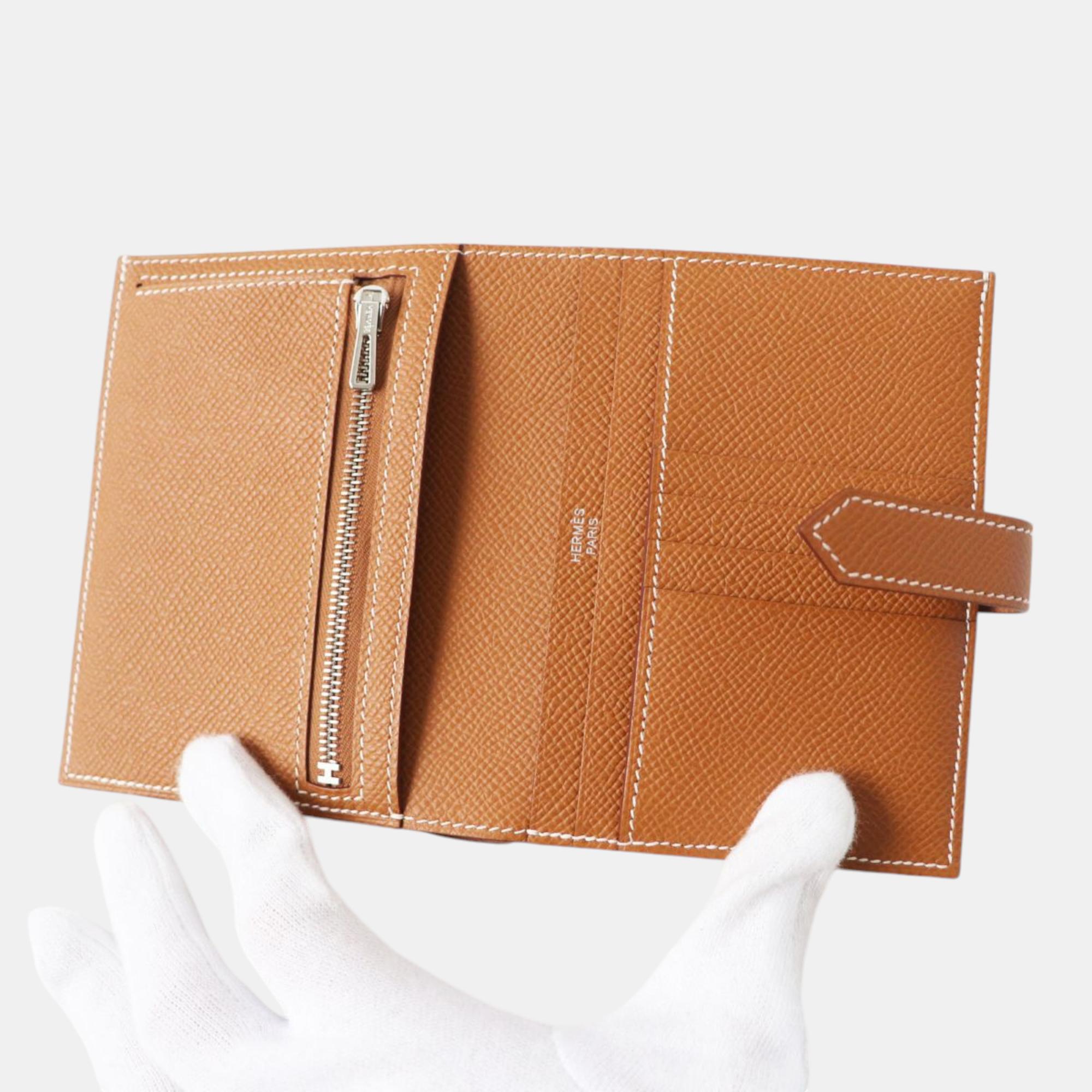 Hermes Bearn Compact Wallet Epsom Gold Leather