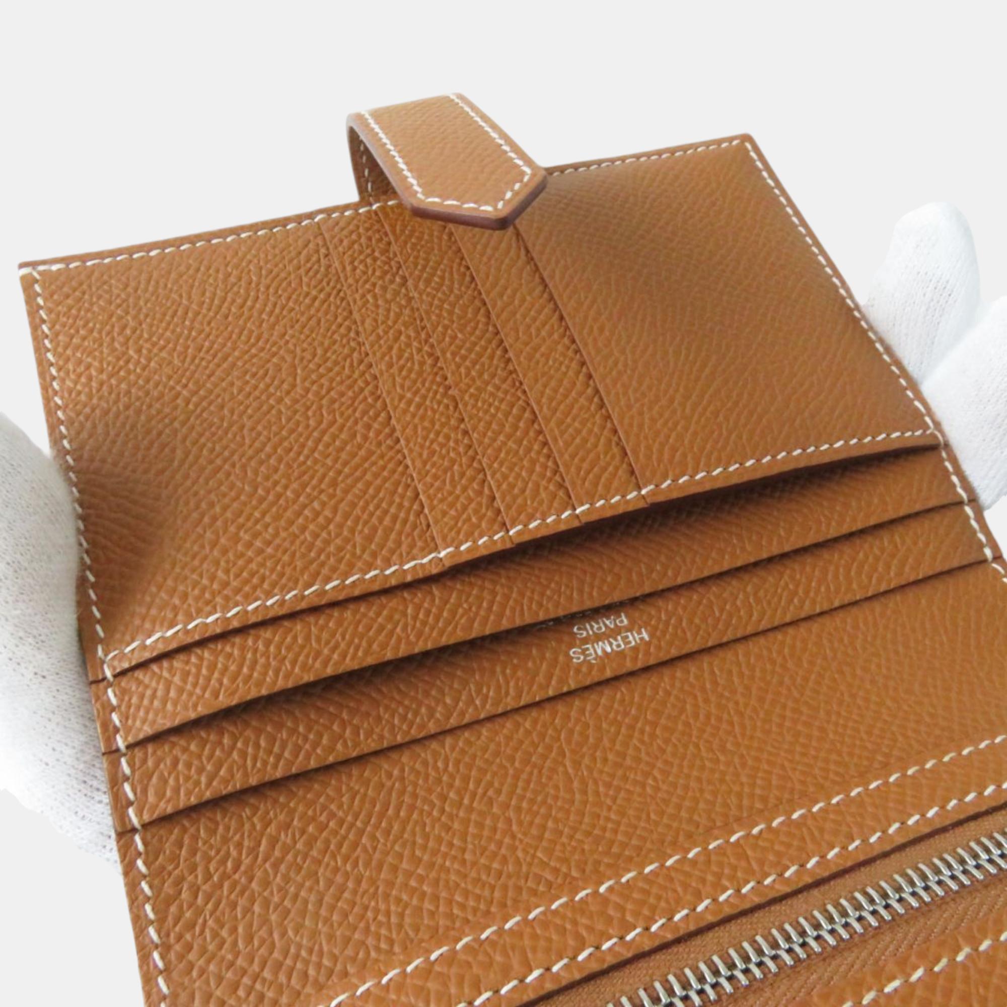 Hermes Bearn Compact Wallet Epsom Gold Leather