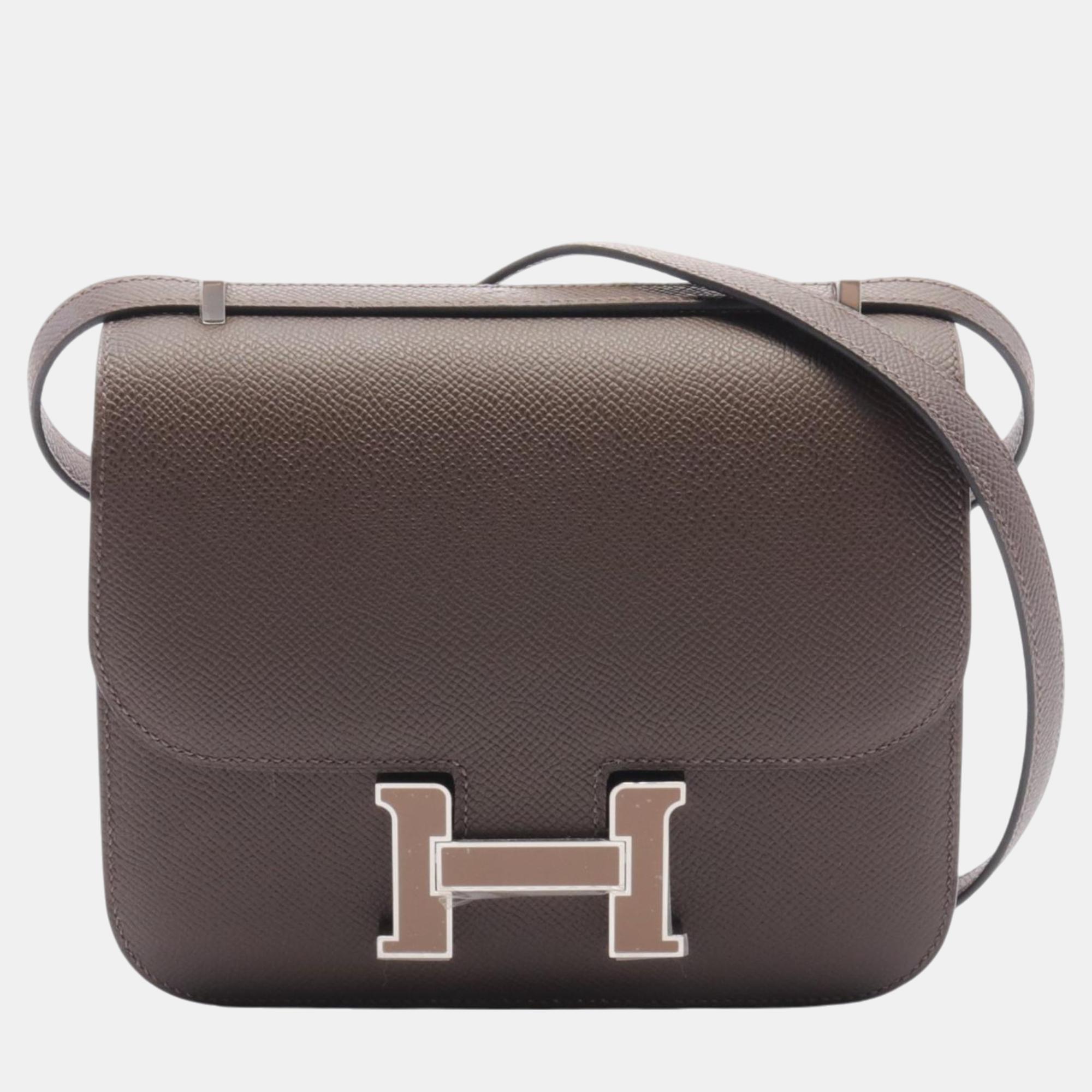 Hermes Constance Mini Mirror Shoulder Bag Brown Leather