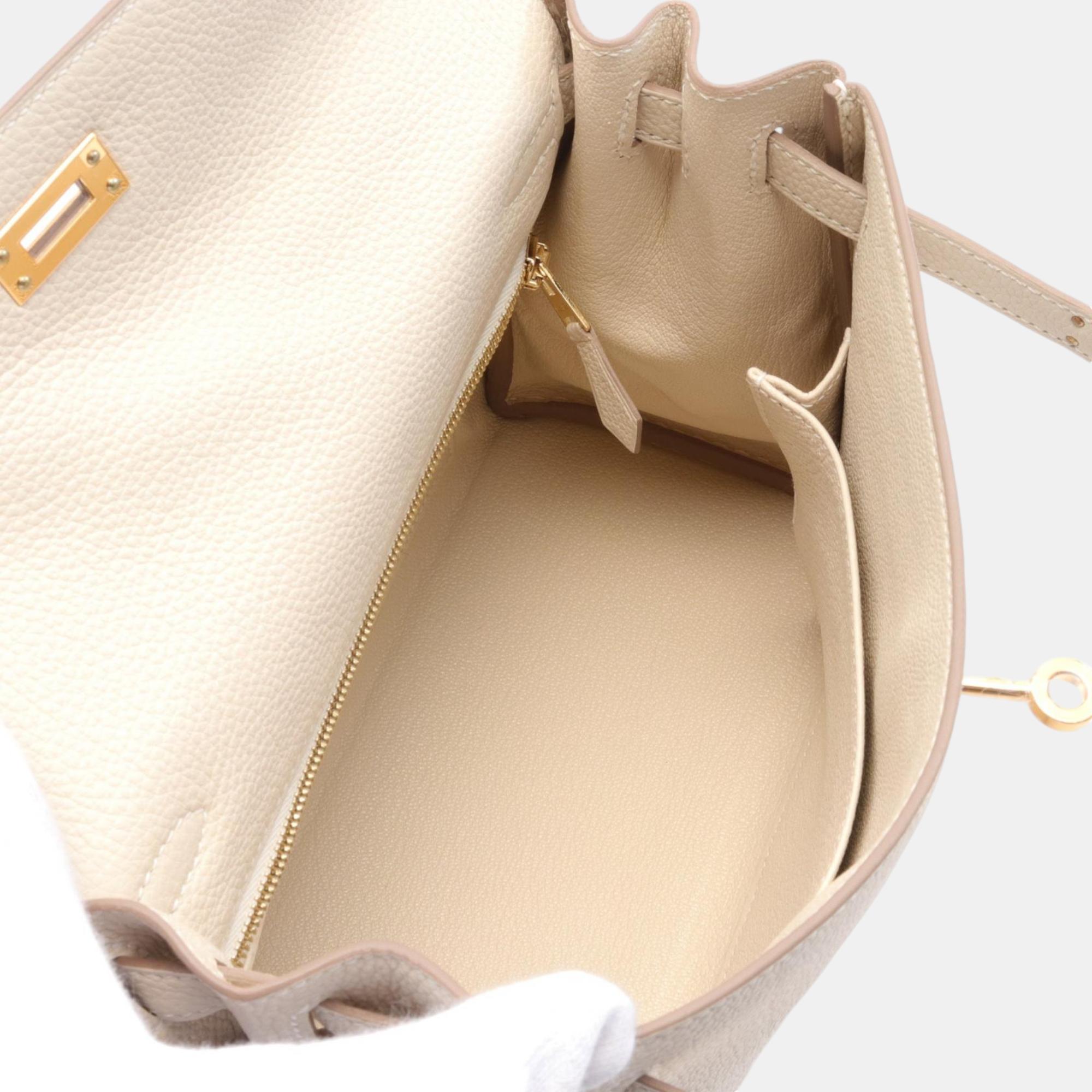 Hermes Kelly 25 Togo Handbag White Leather