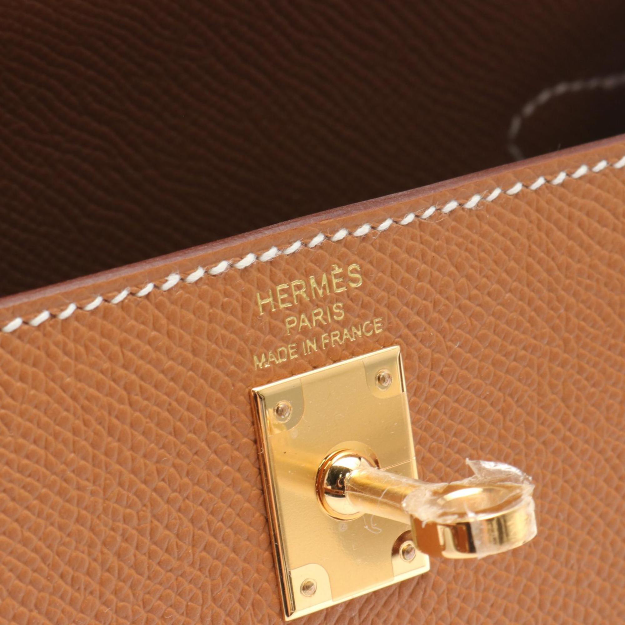 Hermes Kelly 25 Gold Handbag Brown Leather