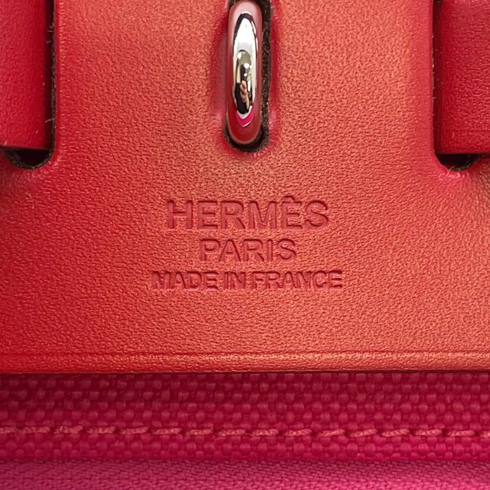 Hermes Herbag Zip Rose Mexico/Rouge Piman Toile H Vache Hunter Leather Size PM