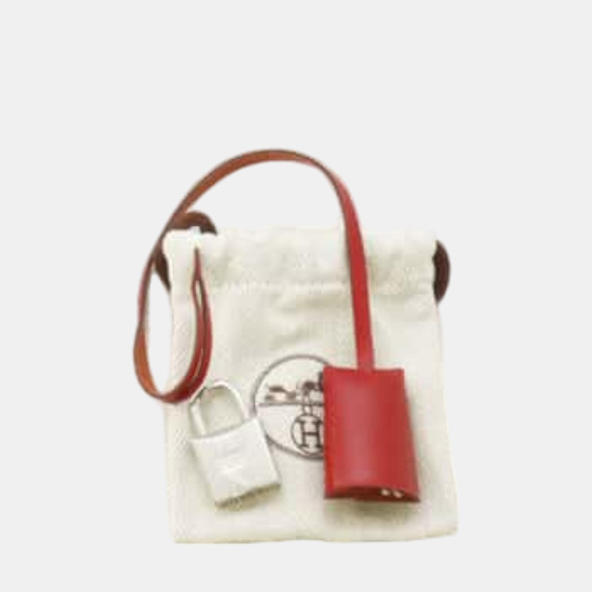 Hermes Herbag Zip Rose Mexico/Rouge Piman Toile H Vache Hunter Leather Size PM