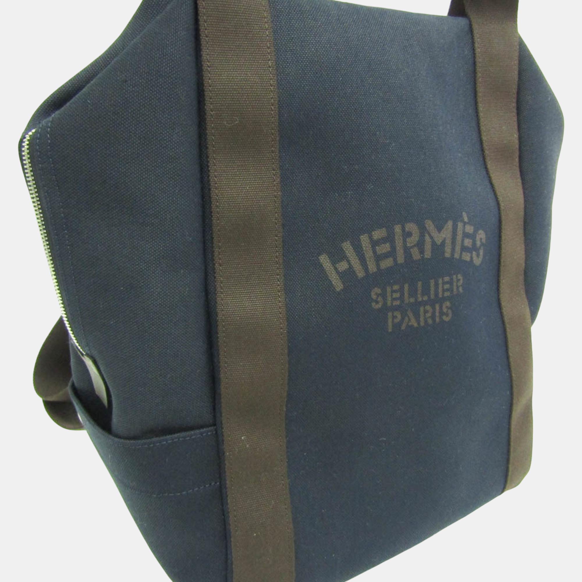 Hermes Navy Pansage Groom Toile Chevron Leather Backpack