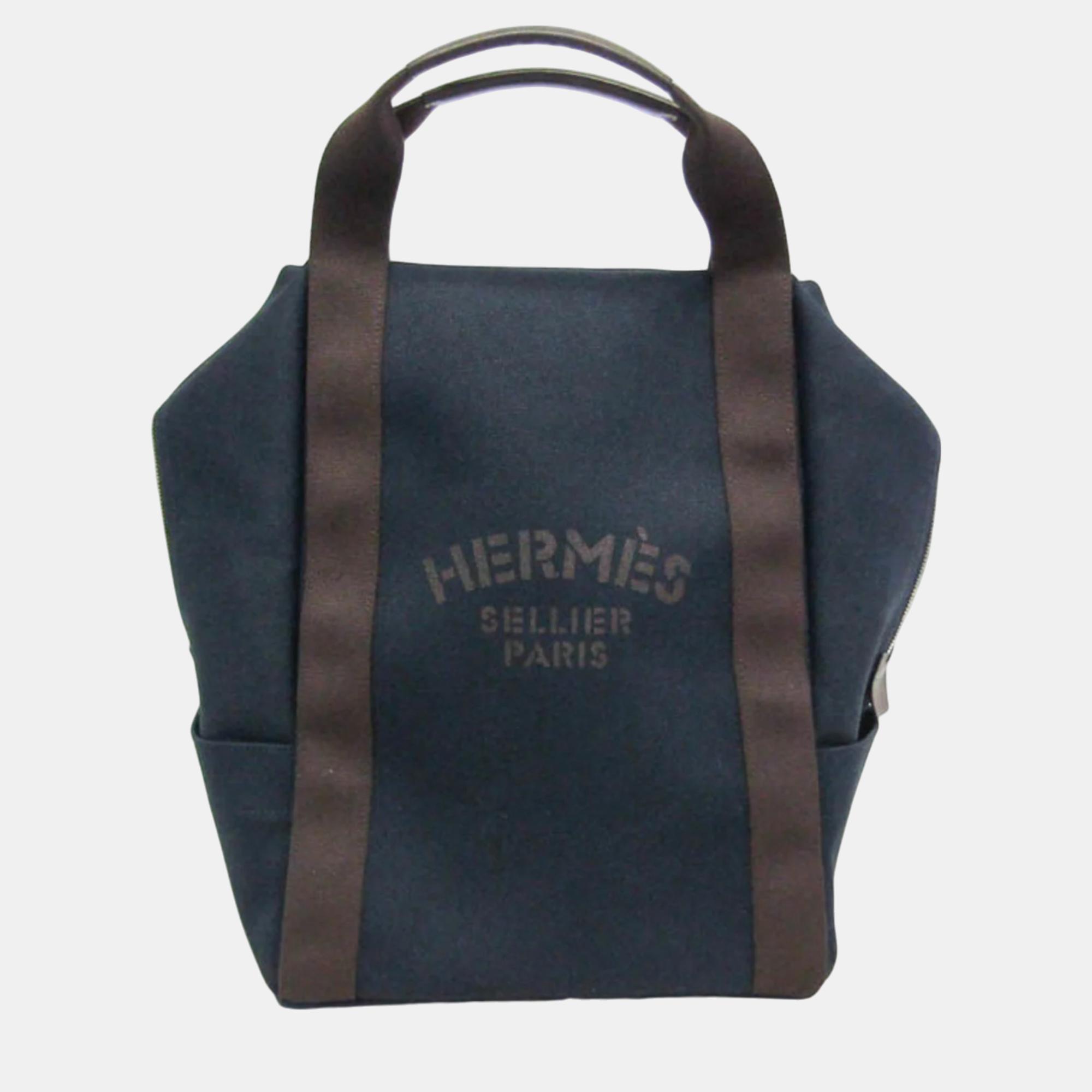 Hermes Navy Pansage Groom Toile Chevron Leather Backpack