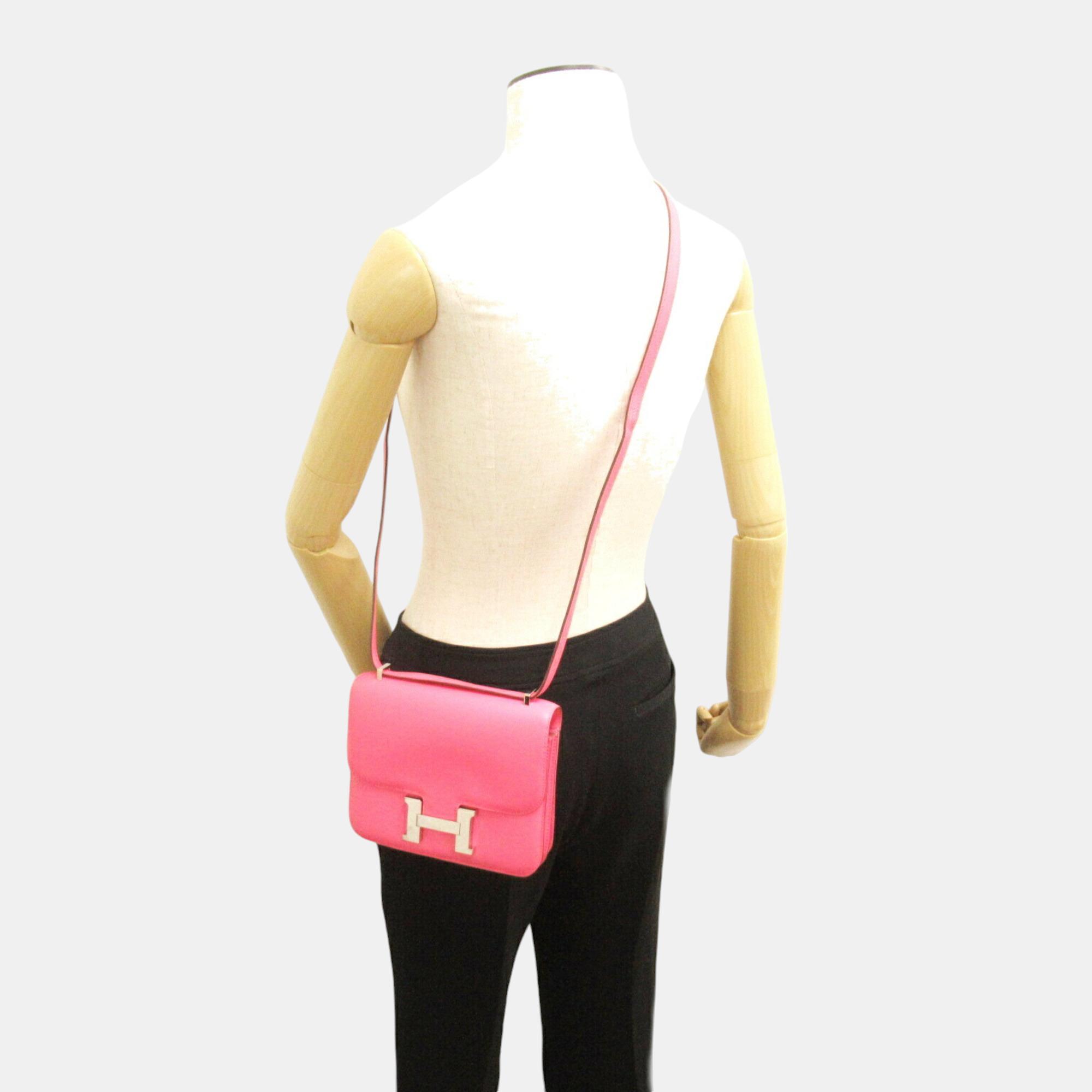 Hermes Pink Calfskin (Cowhide) Swift Leather Constance 18 Shoulder Bag