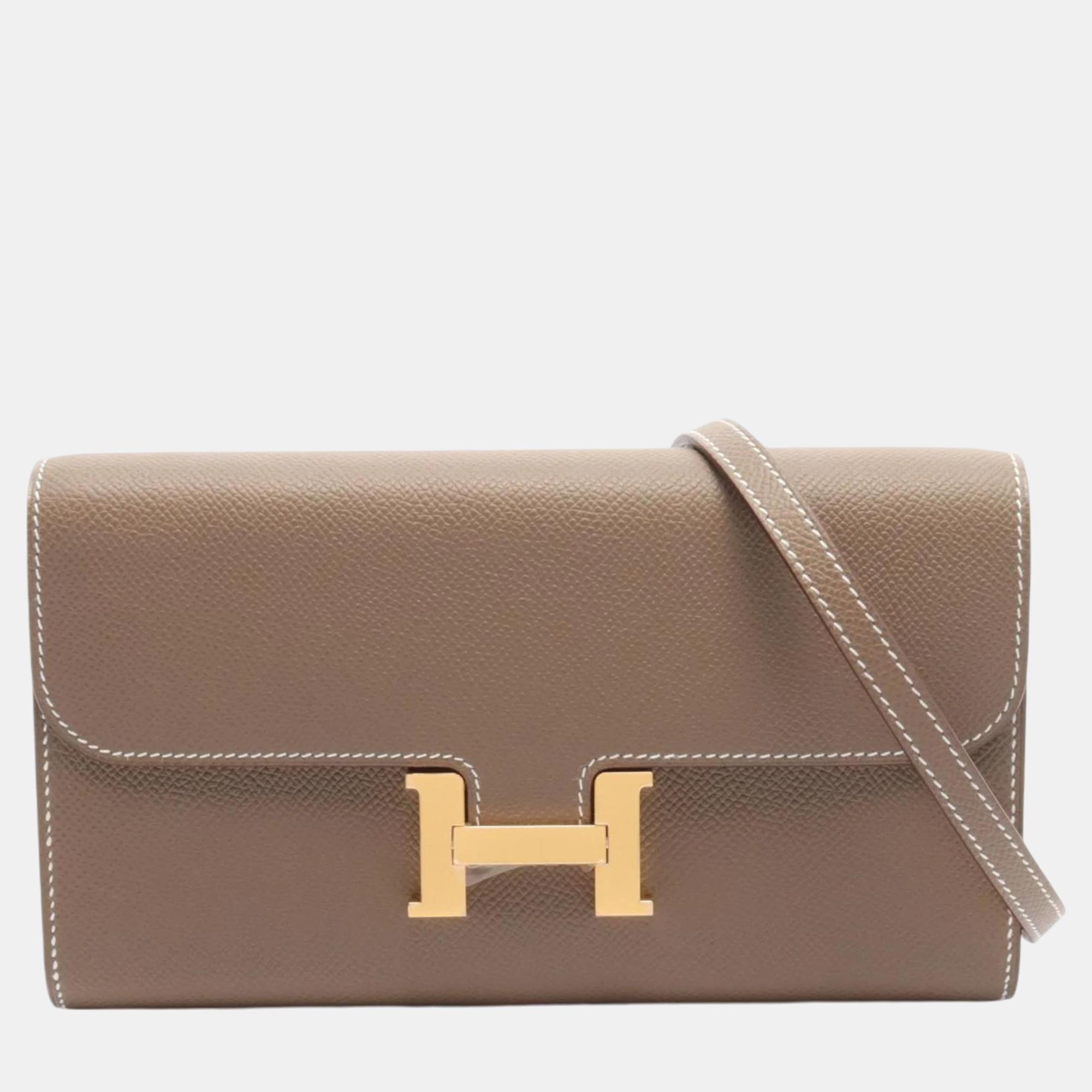 Hermes Brown Epsom Leather Constance Long To-Go Shoulder Bag