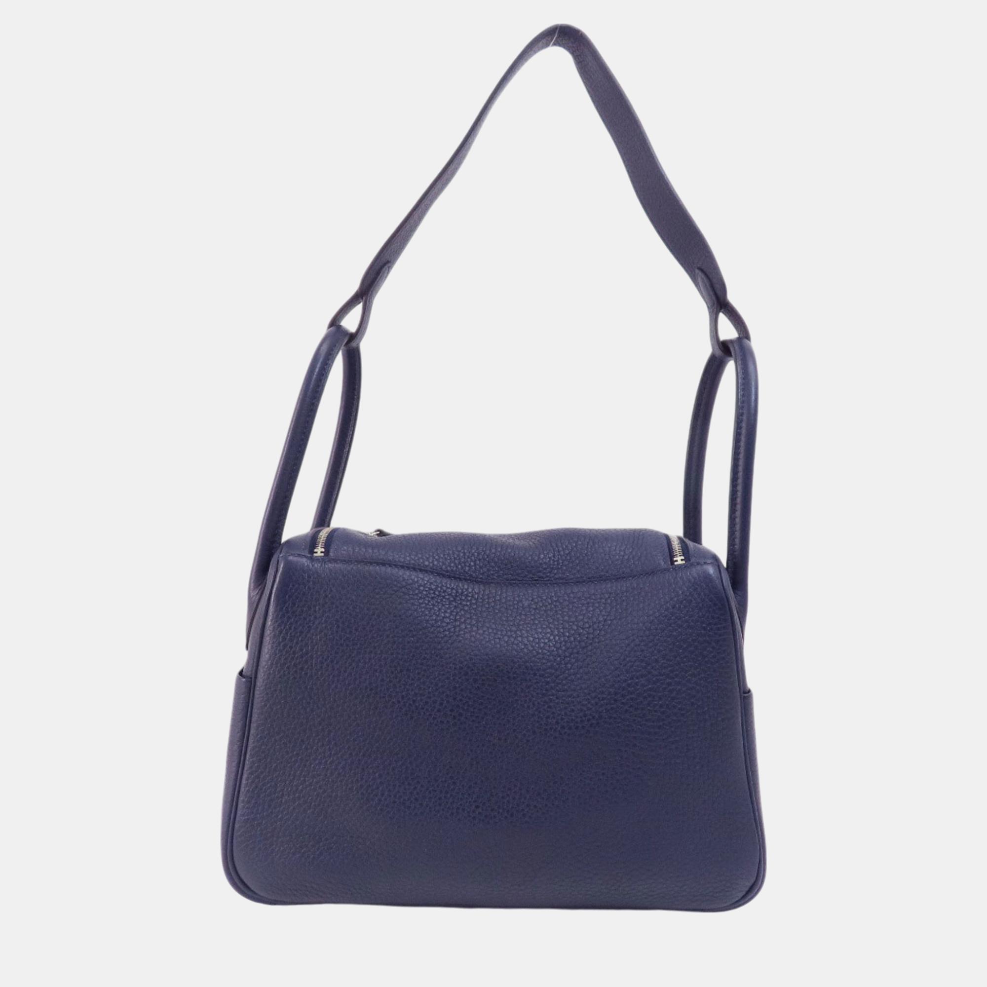 Hermes Taurillon Lindy 26 Blue Nuit Handbag