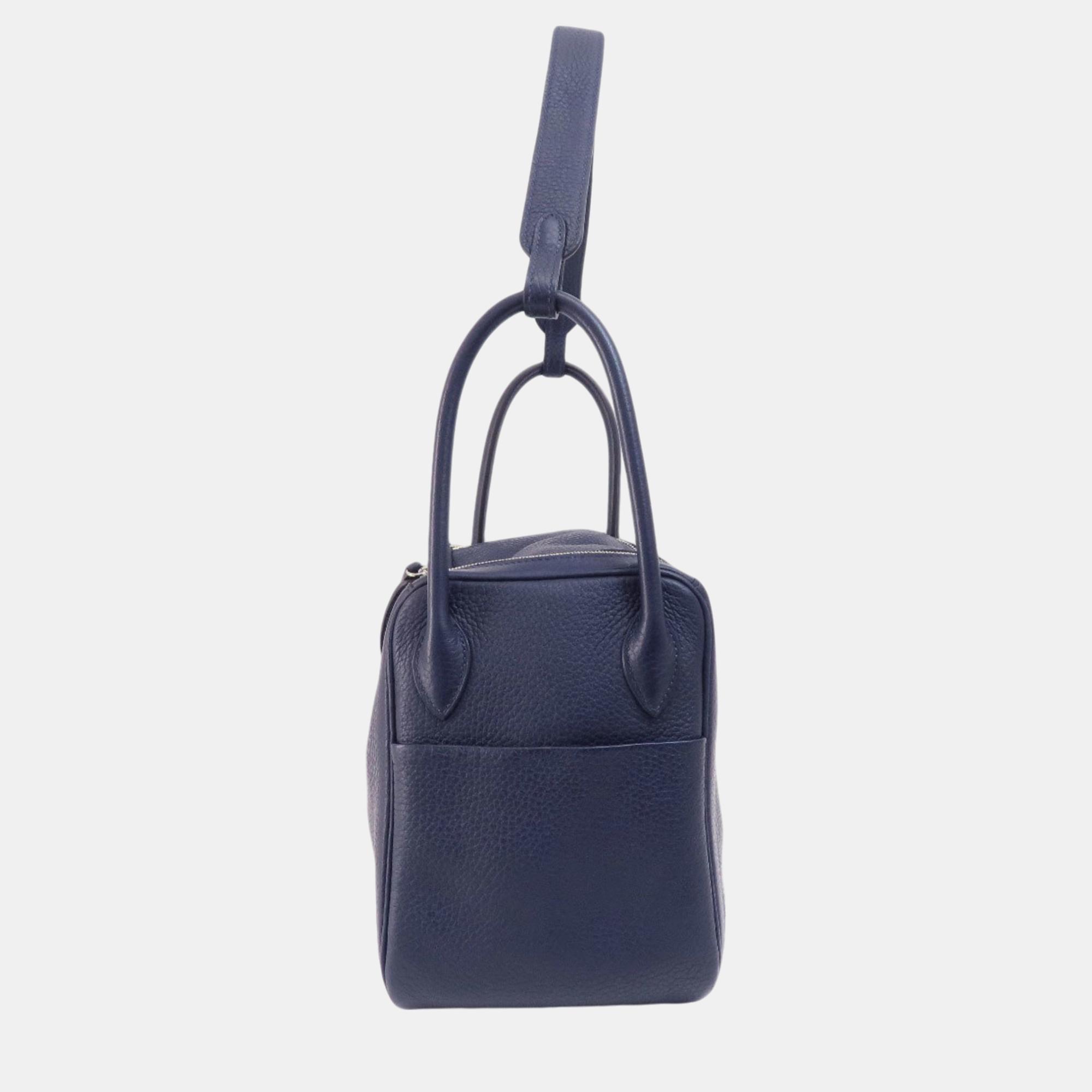 Hermes Taurillon Lindy 26 Blue Nuit Handbag