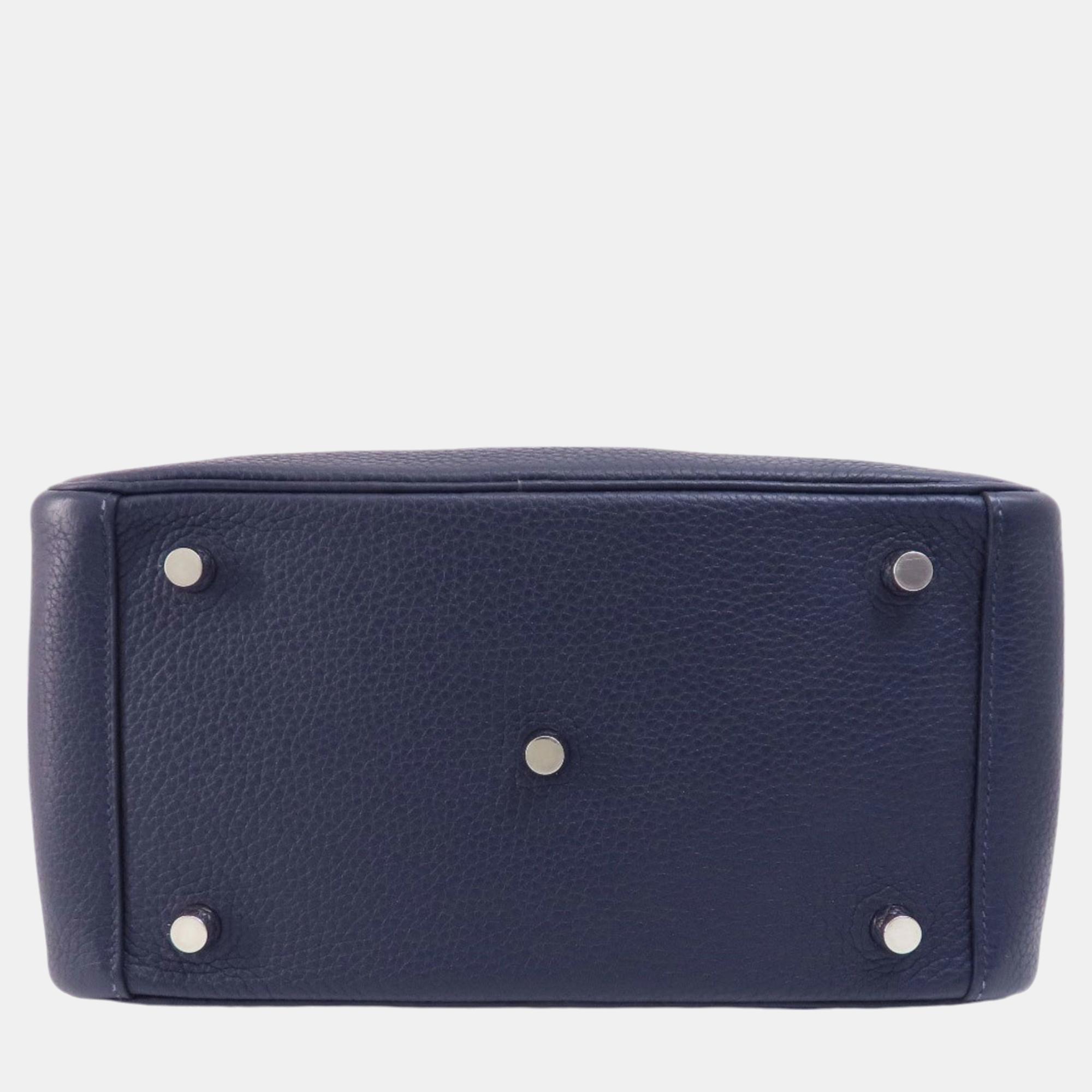 Hermes Taurillon Lindy 26 Blue Nuit Handbag