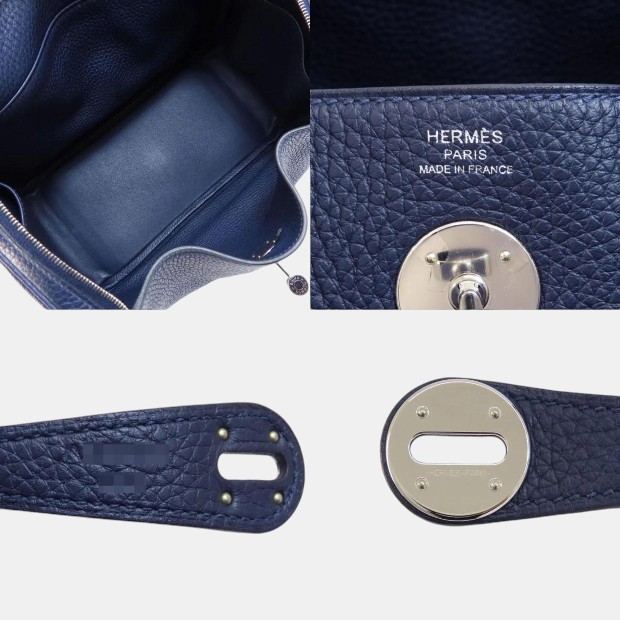 Hermes Taurillon Lindy 26 Blue Nuit Handbag