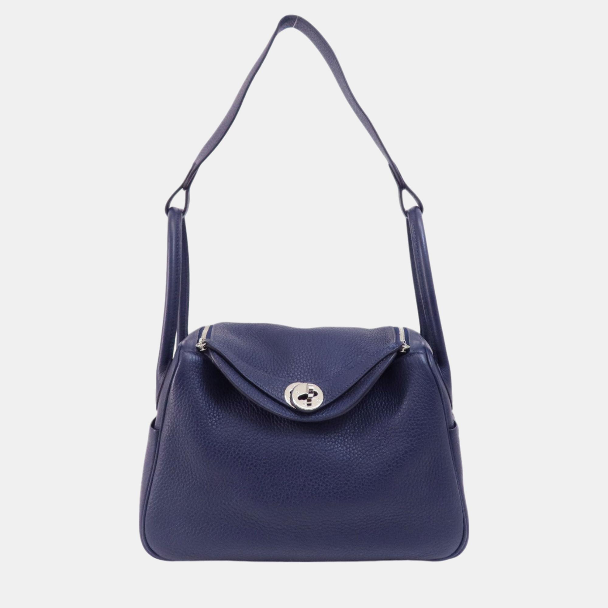 Hermes Taurillon Lindy 26 Blue Nuit Handbag