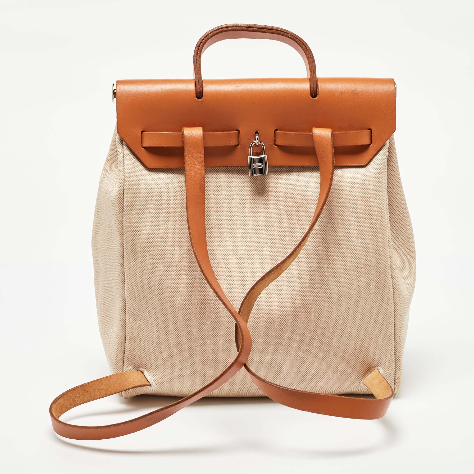 Hermes Natural/Toile Canvas And Vache Hunter Herbag 2 In 1 Backpack