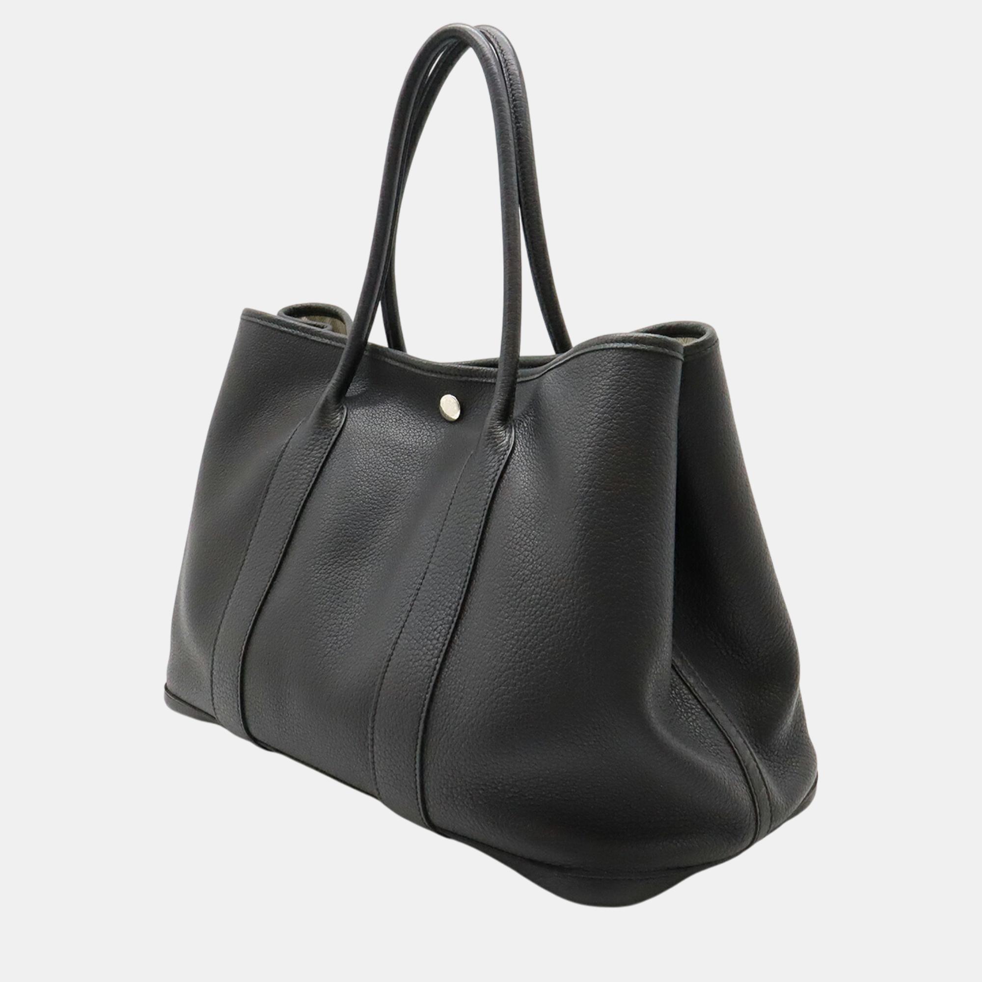 Hermes Garden Party PM 36 Tote Bag Black Leather