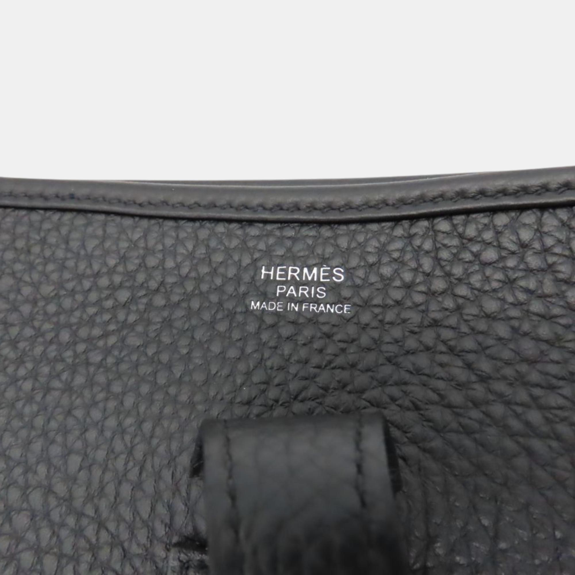 Hermes Evelyne 3 PM Noir Shoulder Bag Grey Leather