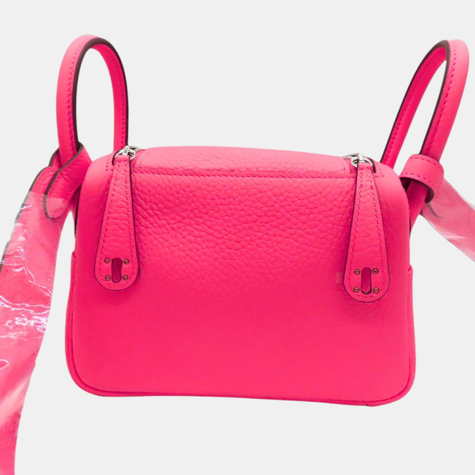 Hermes Lindy Mini Handbag Rose Azalee Pink Leather