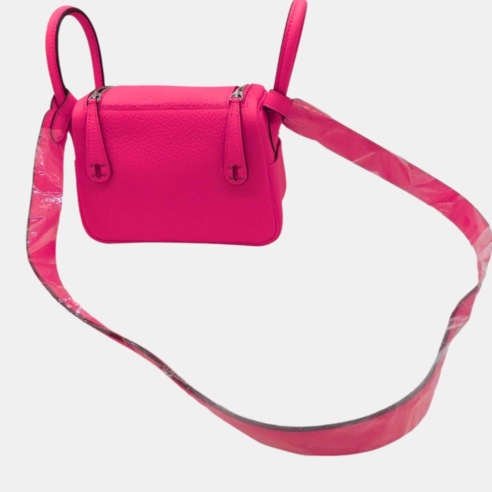 Hermes Lindy Mini Handbag Rose Azalee Pink Leather