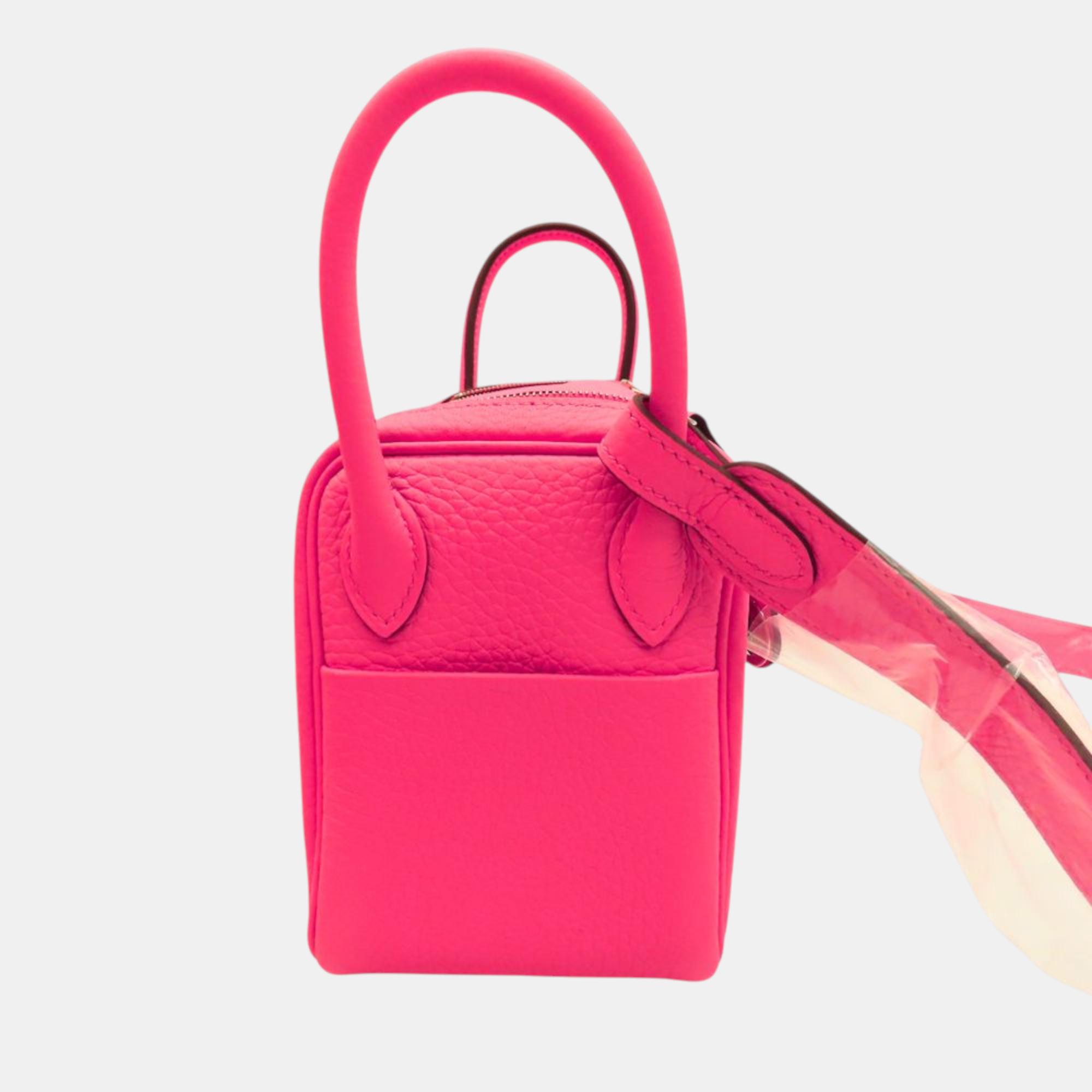 Hermes Lindy Mini Handbag Rose Azalee Pink Leather