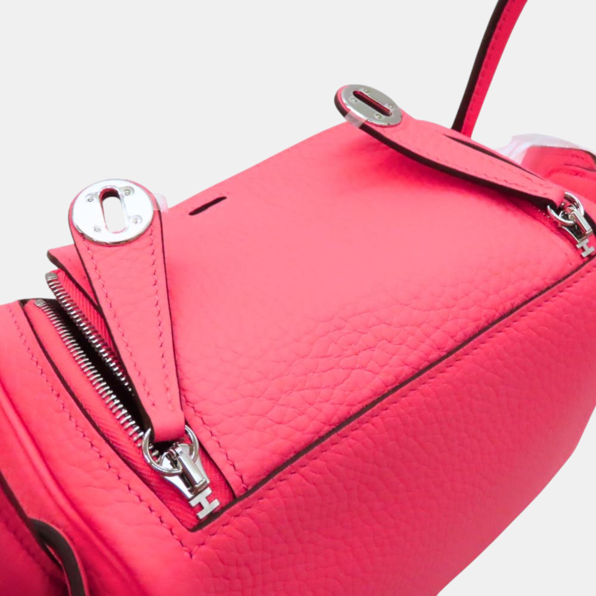 Hermes Lindy Mini Handbag Rose Azalee Pink Leather