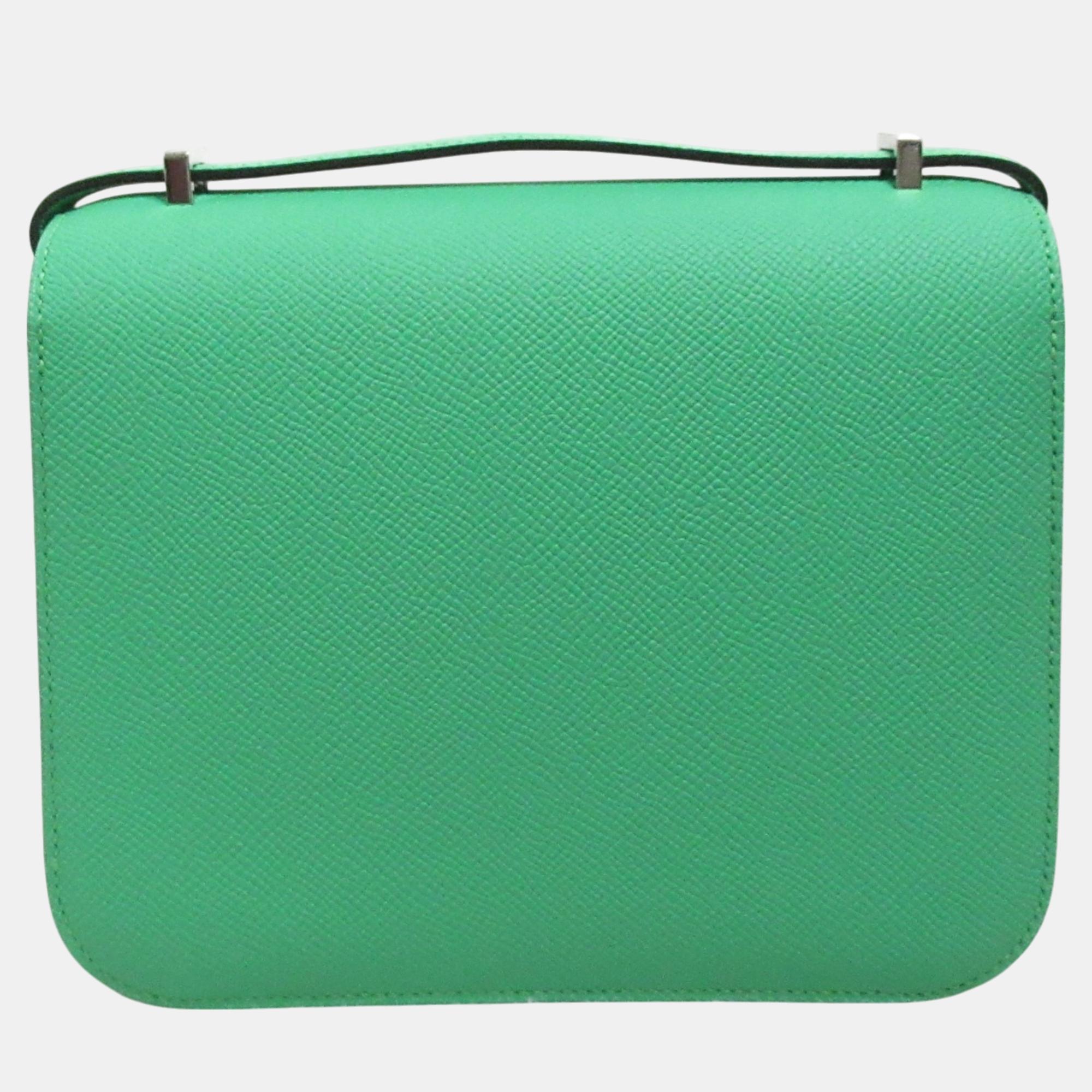 Hermes Constance Mini Comic Leather Shoulder Bag Green Leather