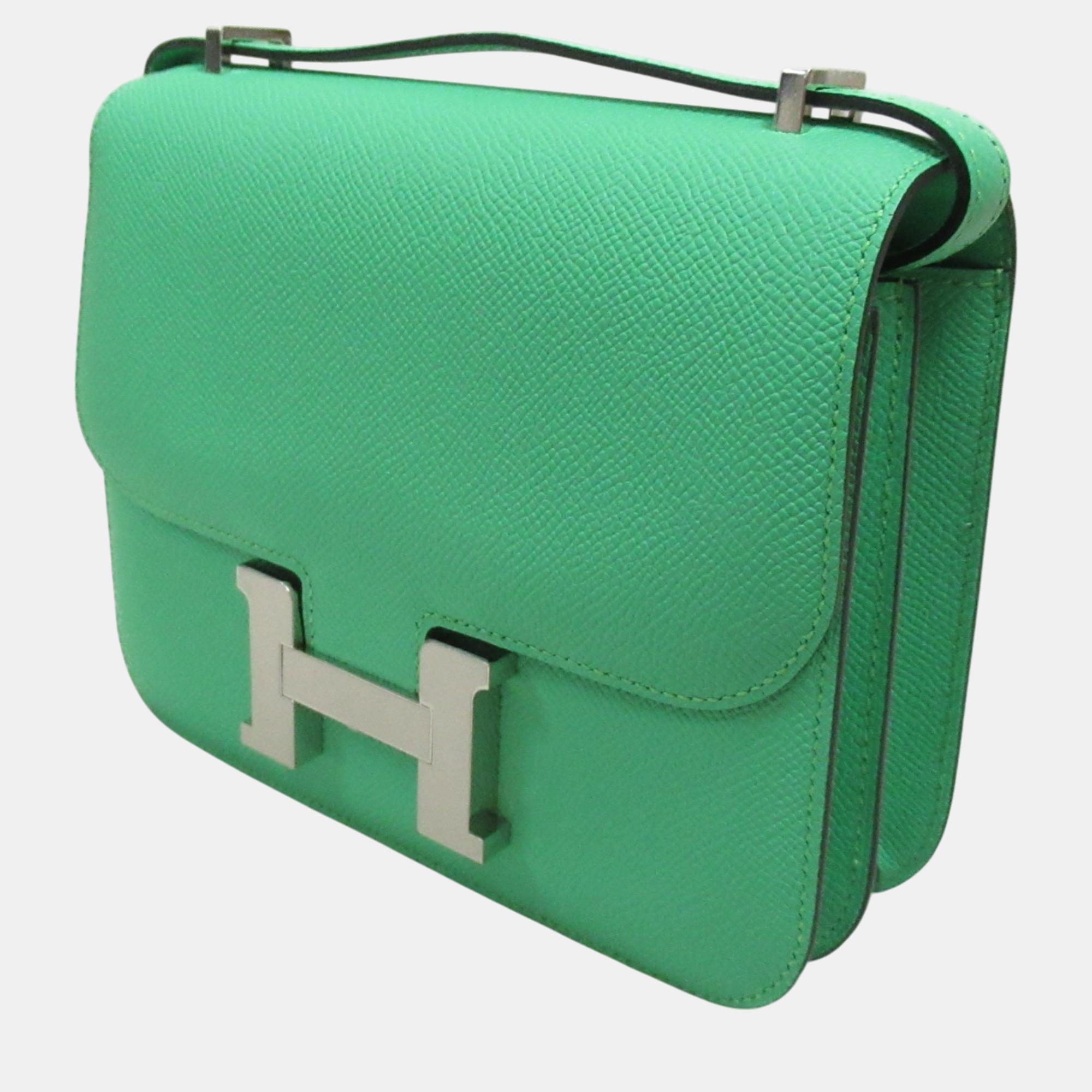 Hermes Constance Mini Comic Leather Shoulder Bag Green Leather