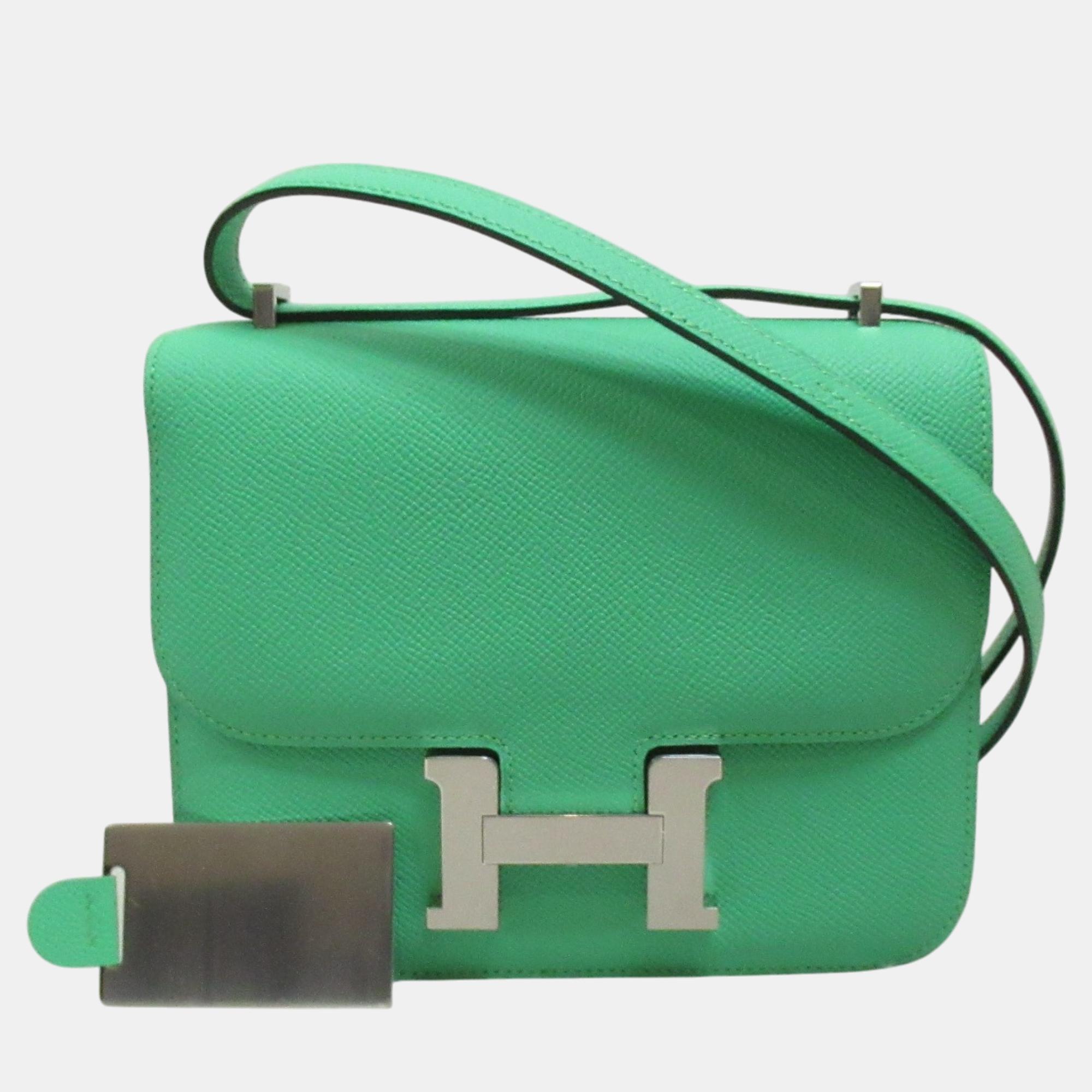 Hermes Constance Mini Comic Leather Shoulder Bag Green Leather