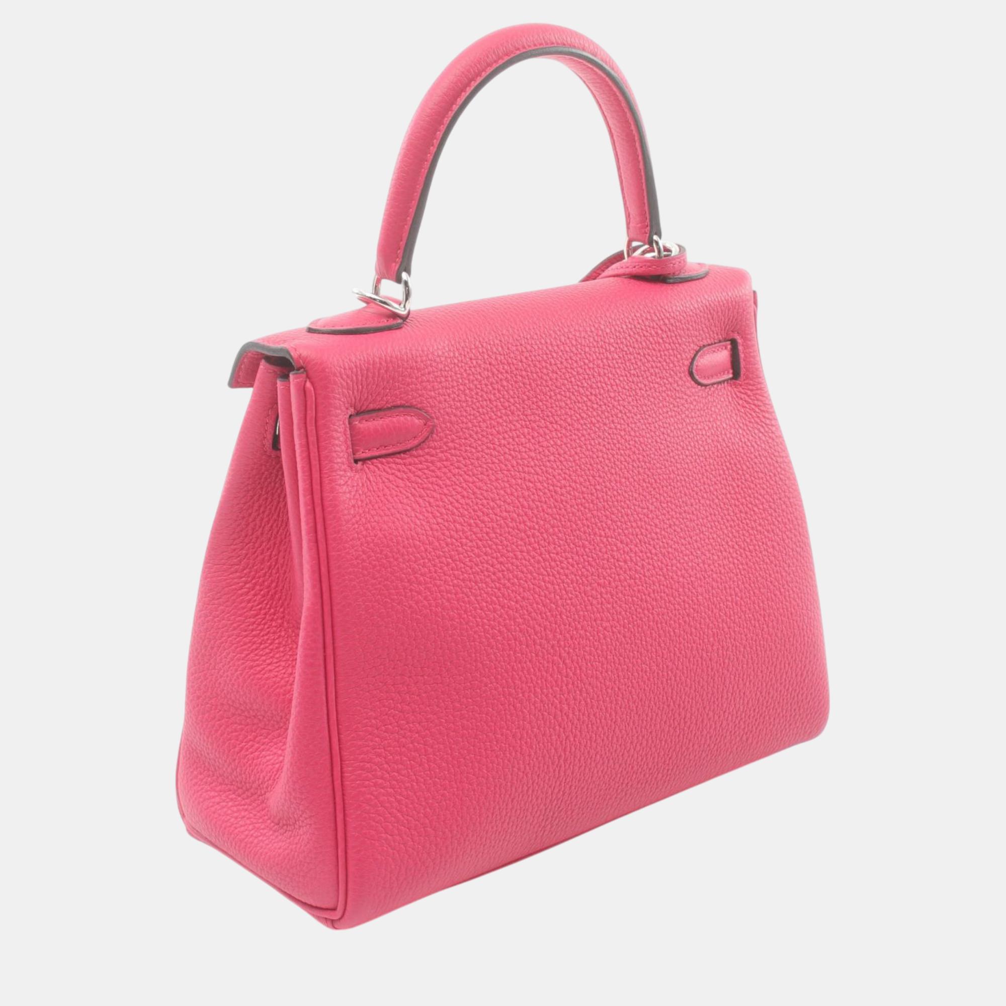 Hermes Kelly 25 Togo Handbag Pink Pink Leather