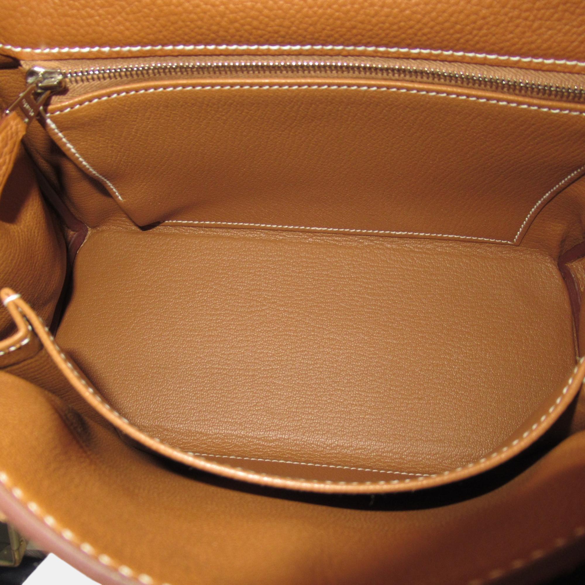 Hermes Kelly 25 Togo Leather Handbag Brown Brown Leather