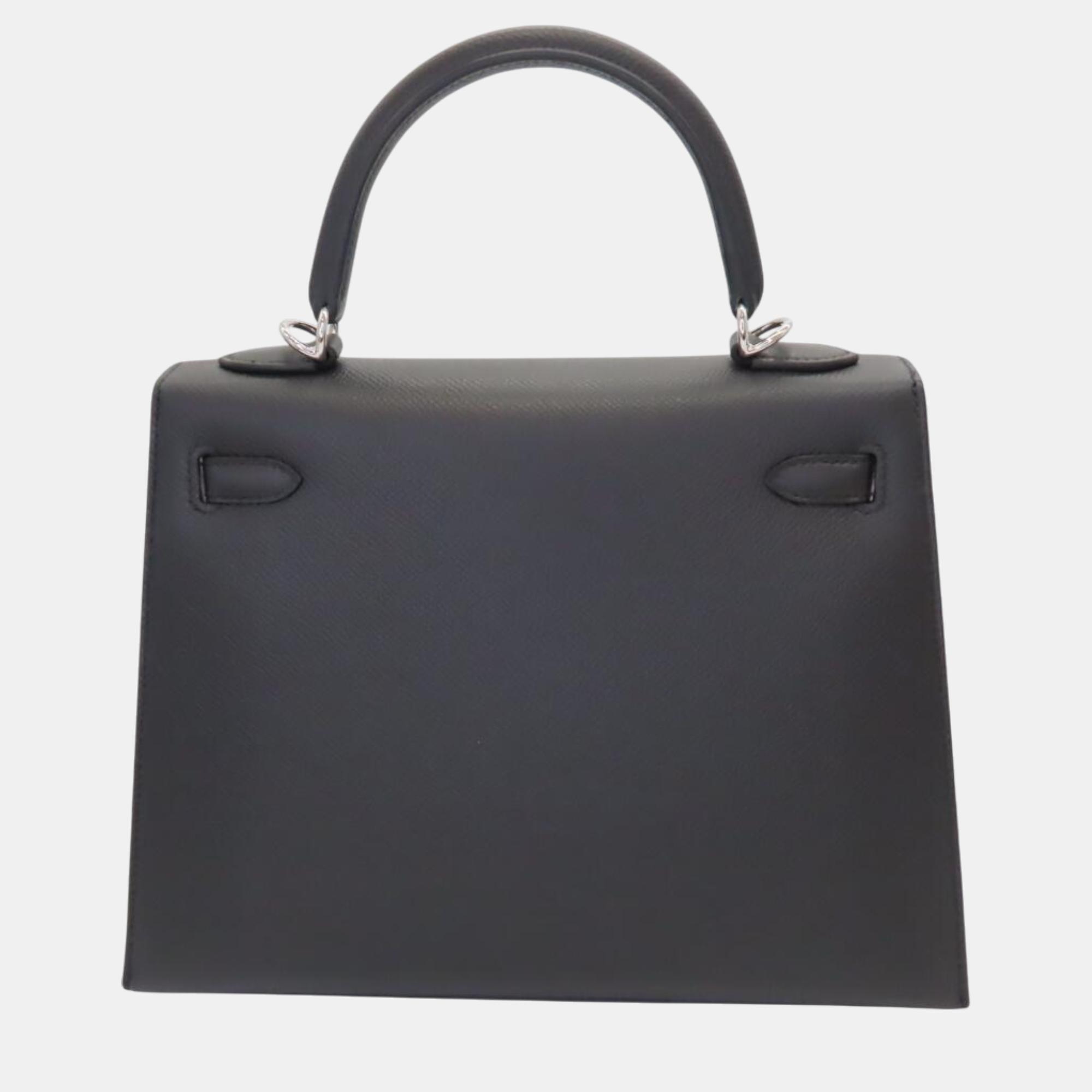 Hermes Kelly 25 Black Silver Hardware Black