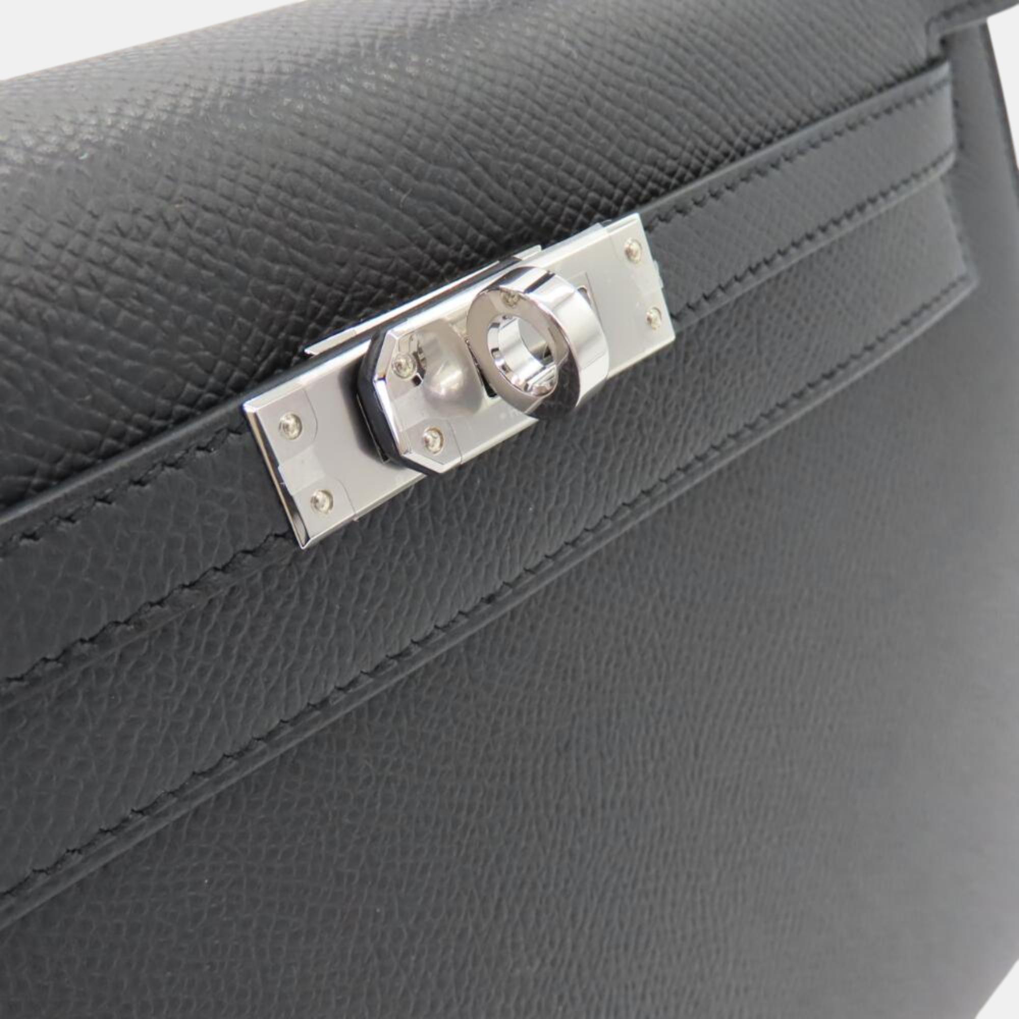 Hermes Kelly 25 Black Silver Hardware Black