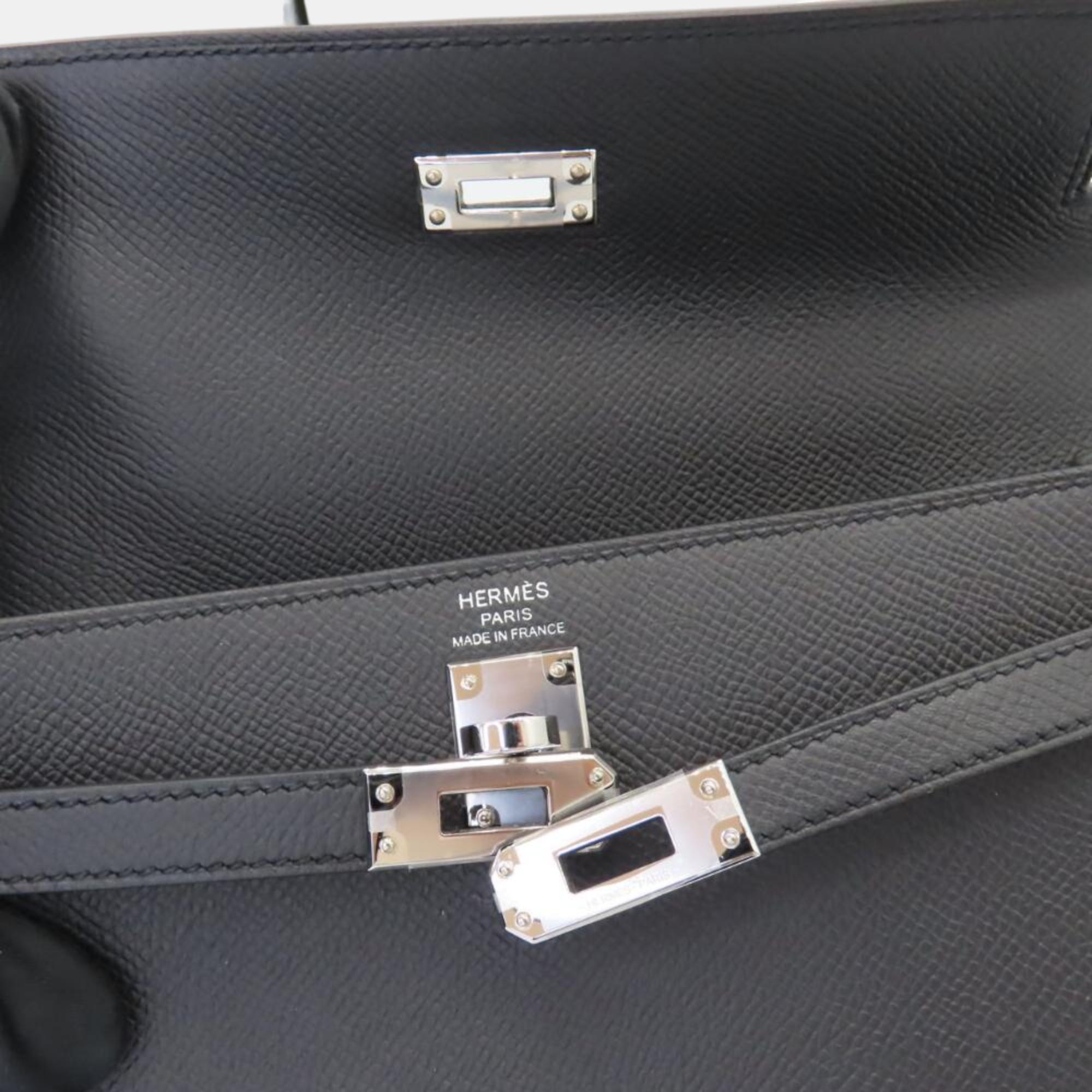 Hermes Kelly 25 Black Silver Hardware Black