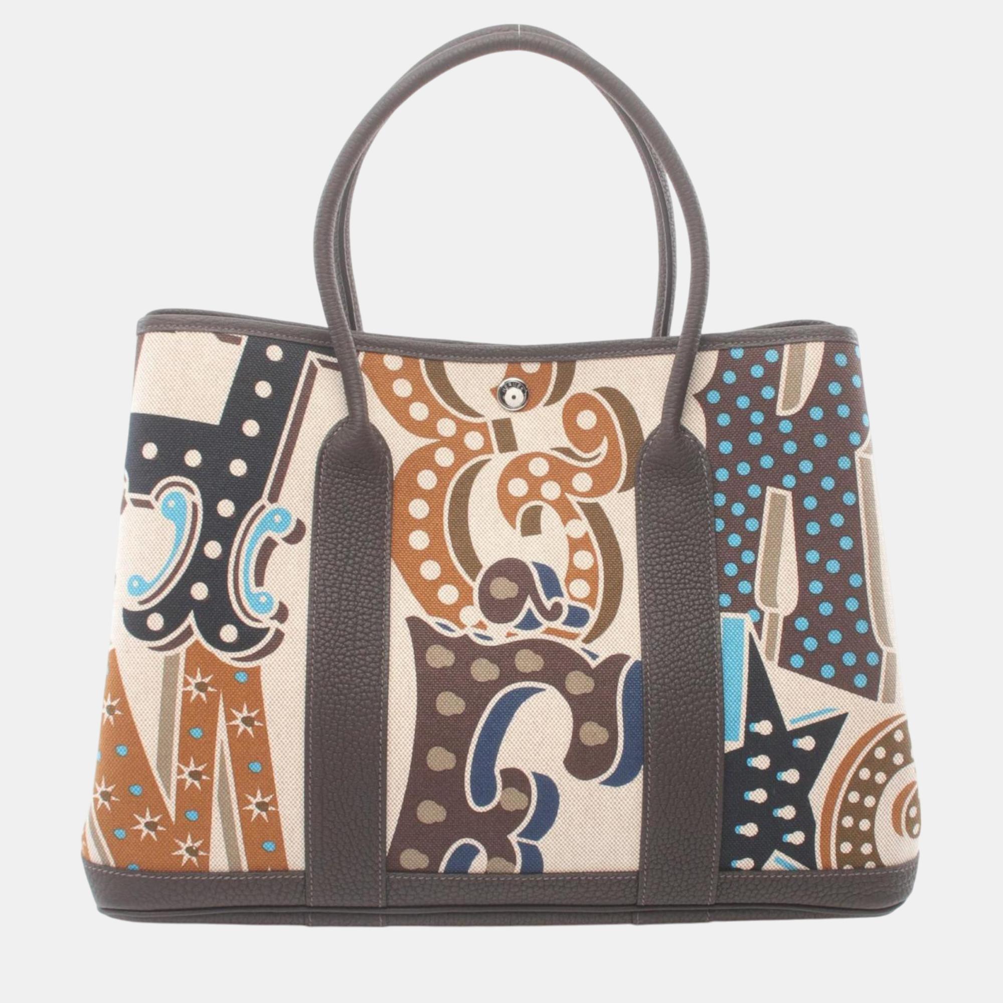 Hermes Leather Toile H Beige Brown Multicolor Electric Garden PM Tote Bag
Hermes Leather Toile H Beige Brown Multicolor Electric Garden PM Tote Bag
