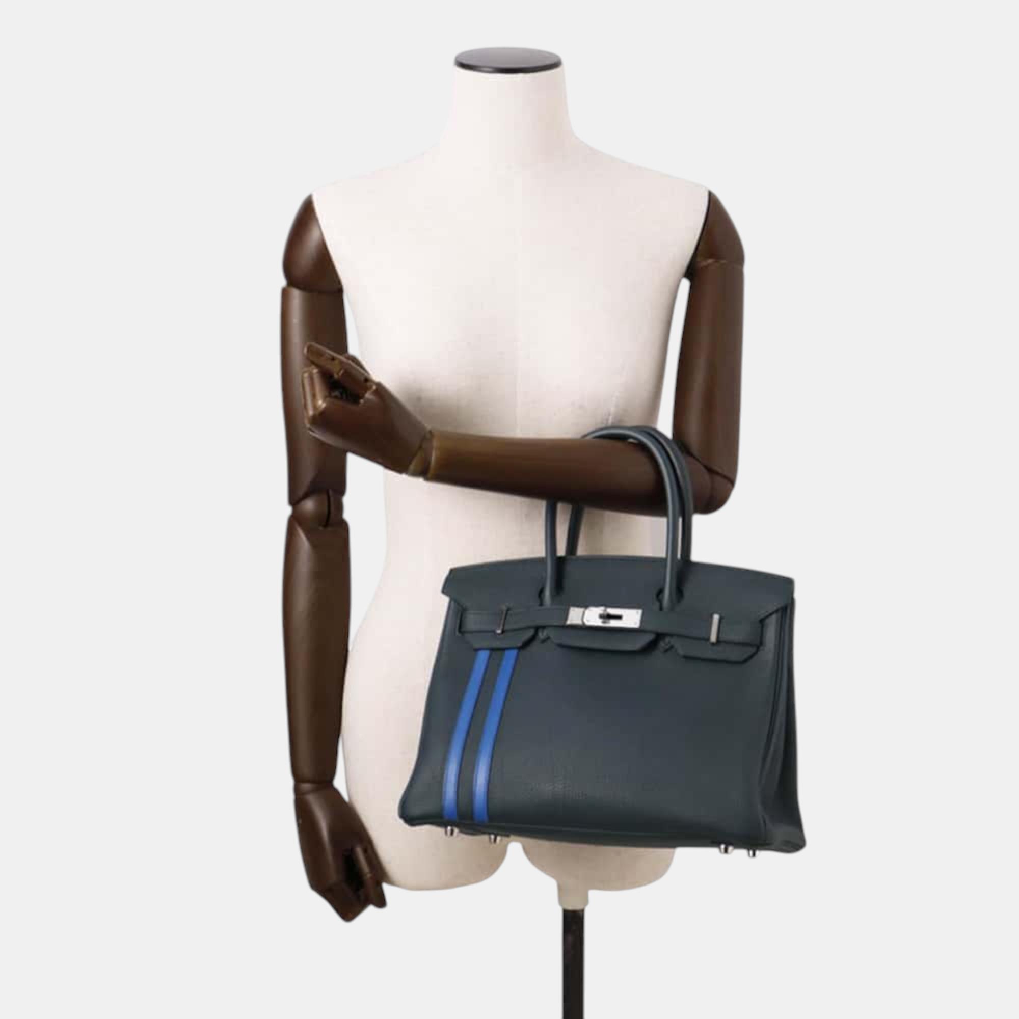 Hermes Birkin Officer Vert Chypre/Blue Zelage Togo Leather Swift Leather Size 30