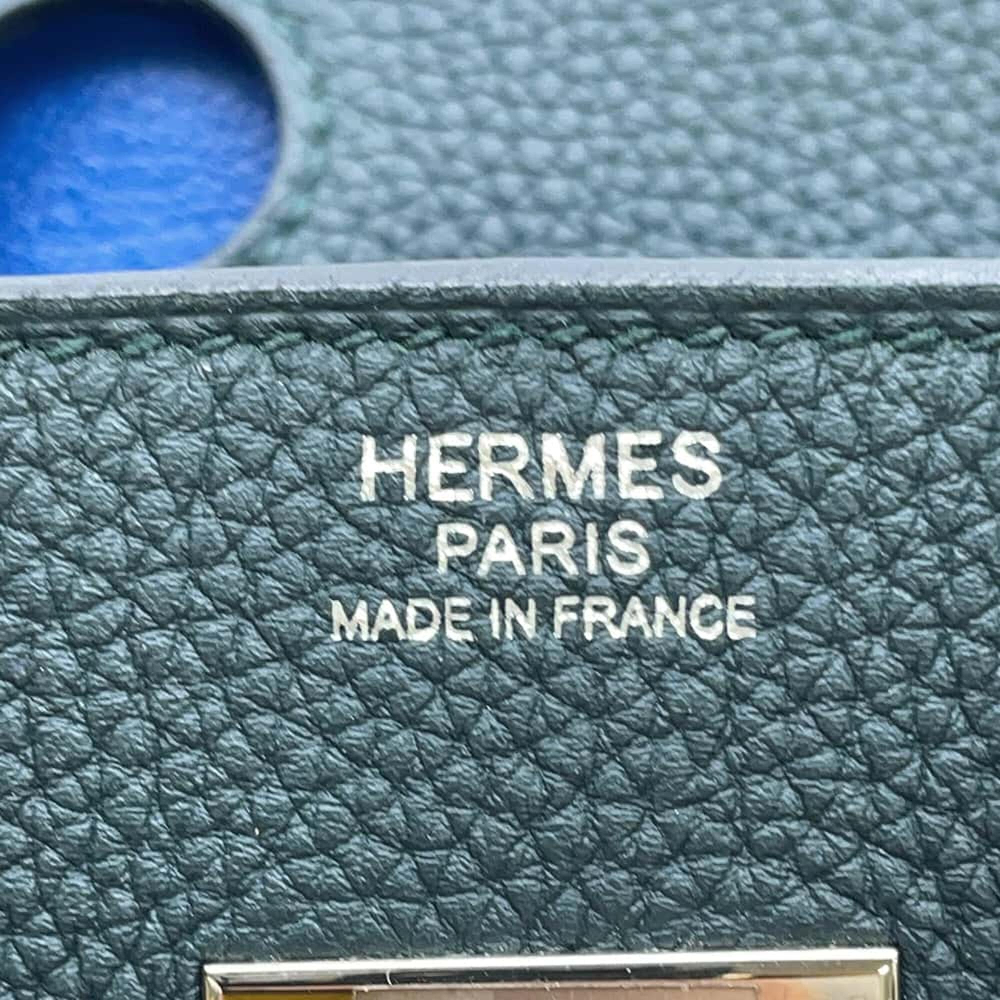 Hermes Birkin Officer Vert Chypre/Blue Zelage Togo Leather Swift Leather Size 30