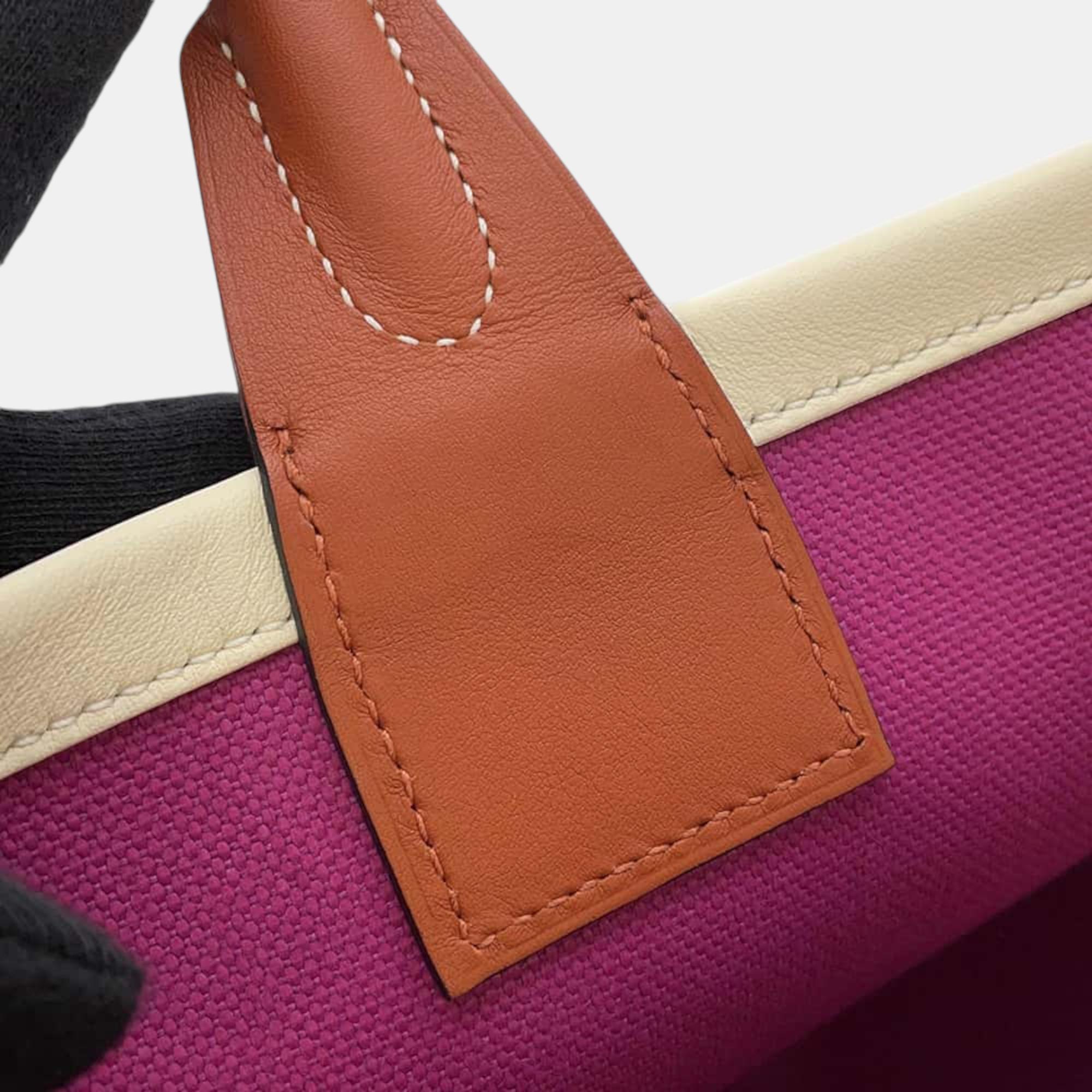 Hermes Steeple Rose Purple/Cuivre Toile Military Swift Leather Size 25