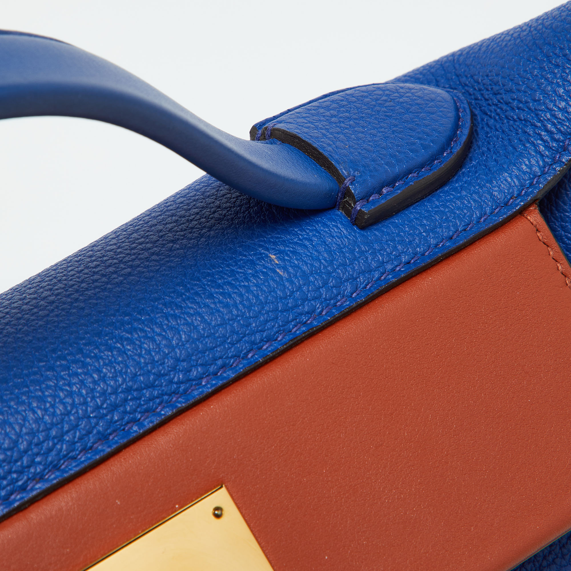 Hermes Blue Royal/Tabac Camel/Fauve Evercolor And Swift Leather Gold Finish 24/24 29 Bag